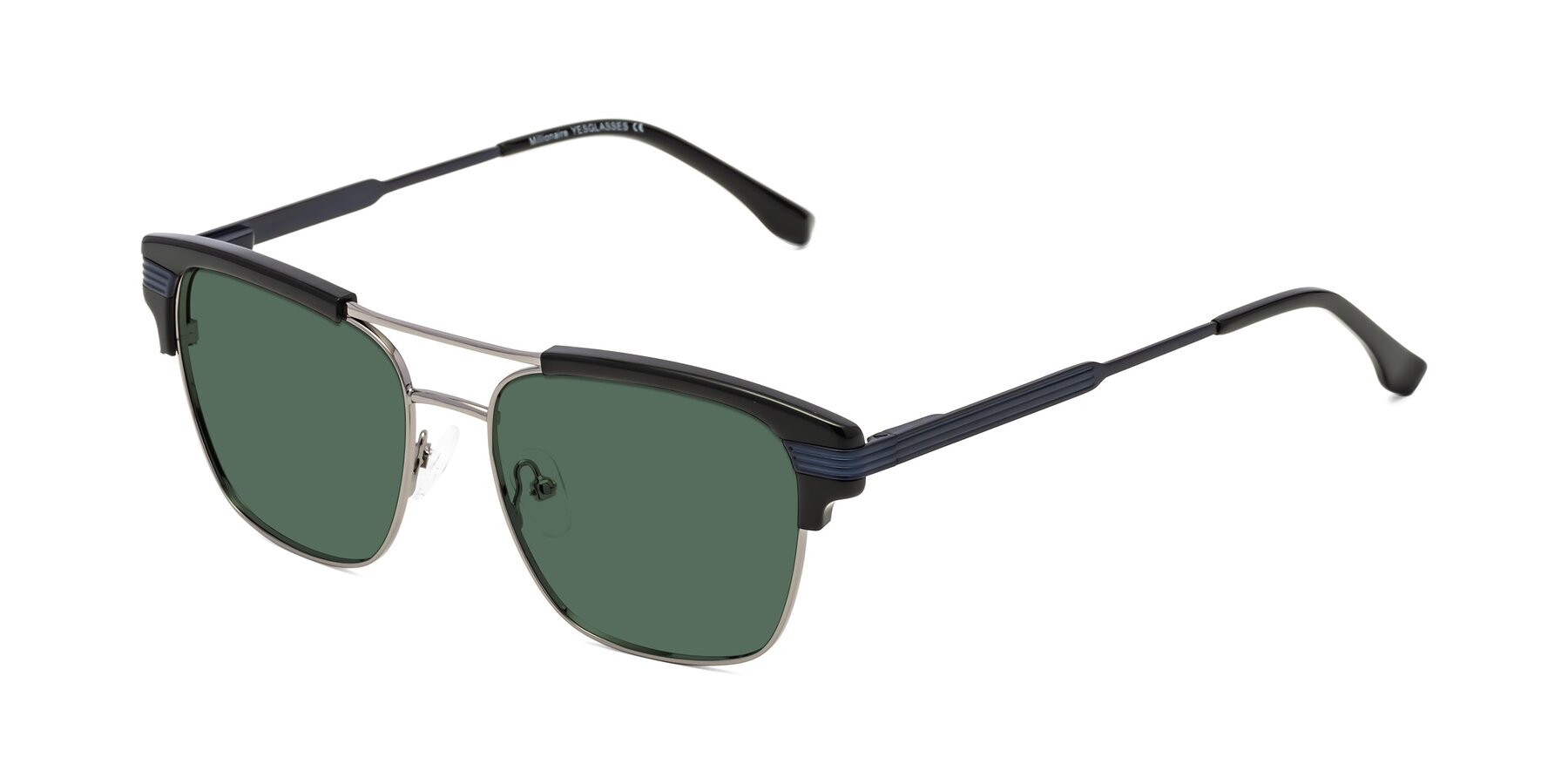 Angle of Millionaire in Black-Gunmetal with Green Polarized Lenses