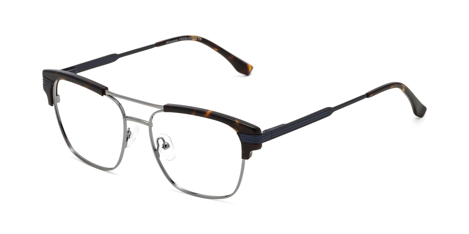 Angle of Millionaire in Tortoise-Gunmetal with Clear Eyeglass Lenses