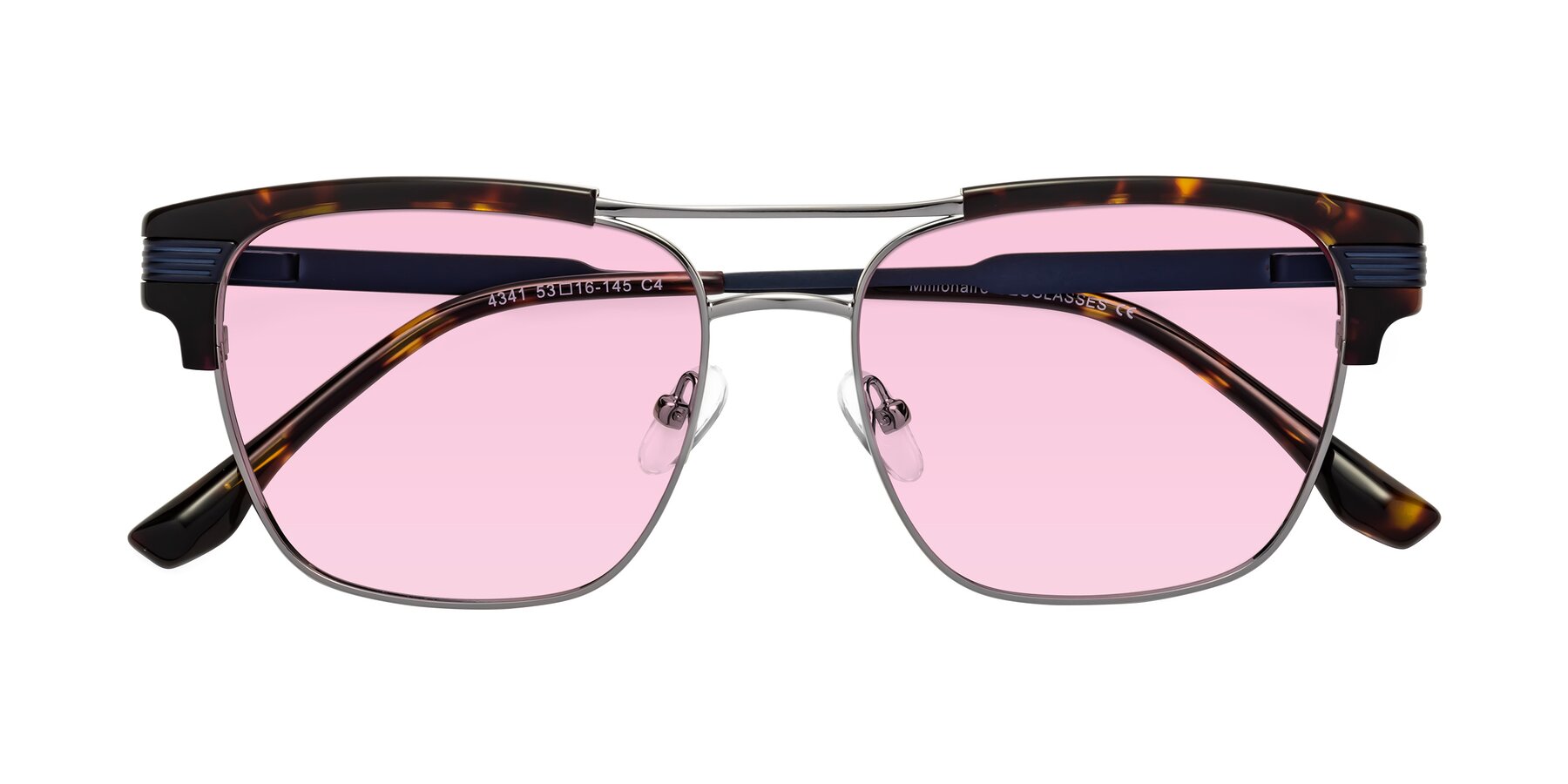 Folded Front of Millionaire in Tortoise-Gunmetal with Light Pink Tinted Lenses