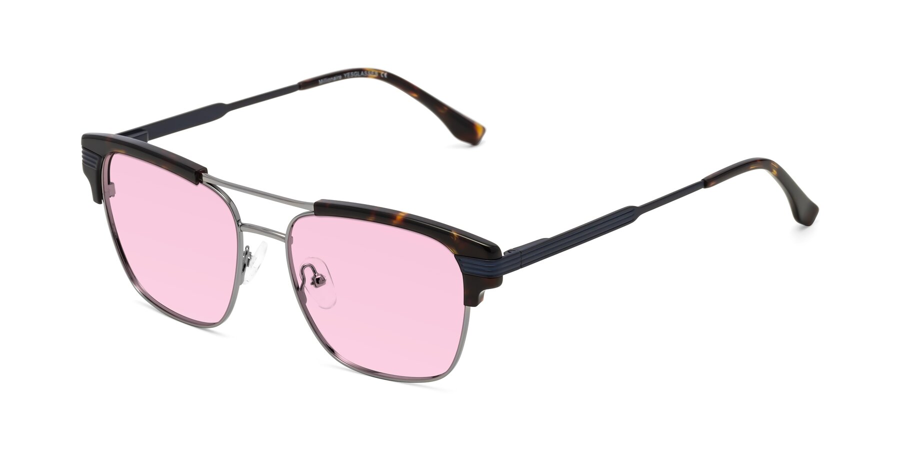 Angle of Millionaire in Tortoise-Gunmetal with Light Pink Tinted Lenses