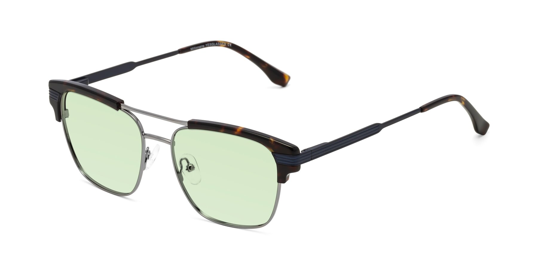 Angle of Millionaire in Tortoise-Gunmetal with Light Green Tinted Lenses