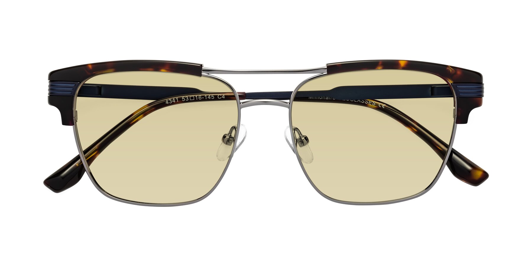Folded Front of Millionaire in Tortoise-Gunmetal with Light Champagne Tinted Lenses