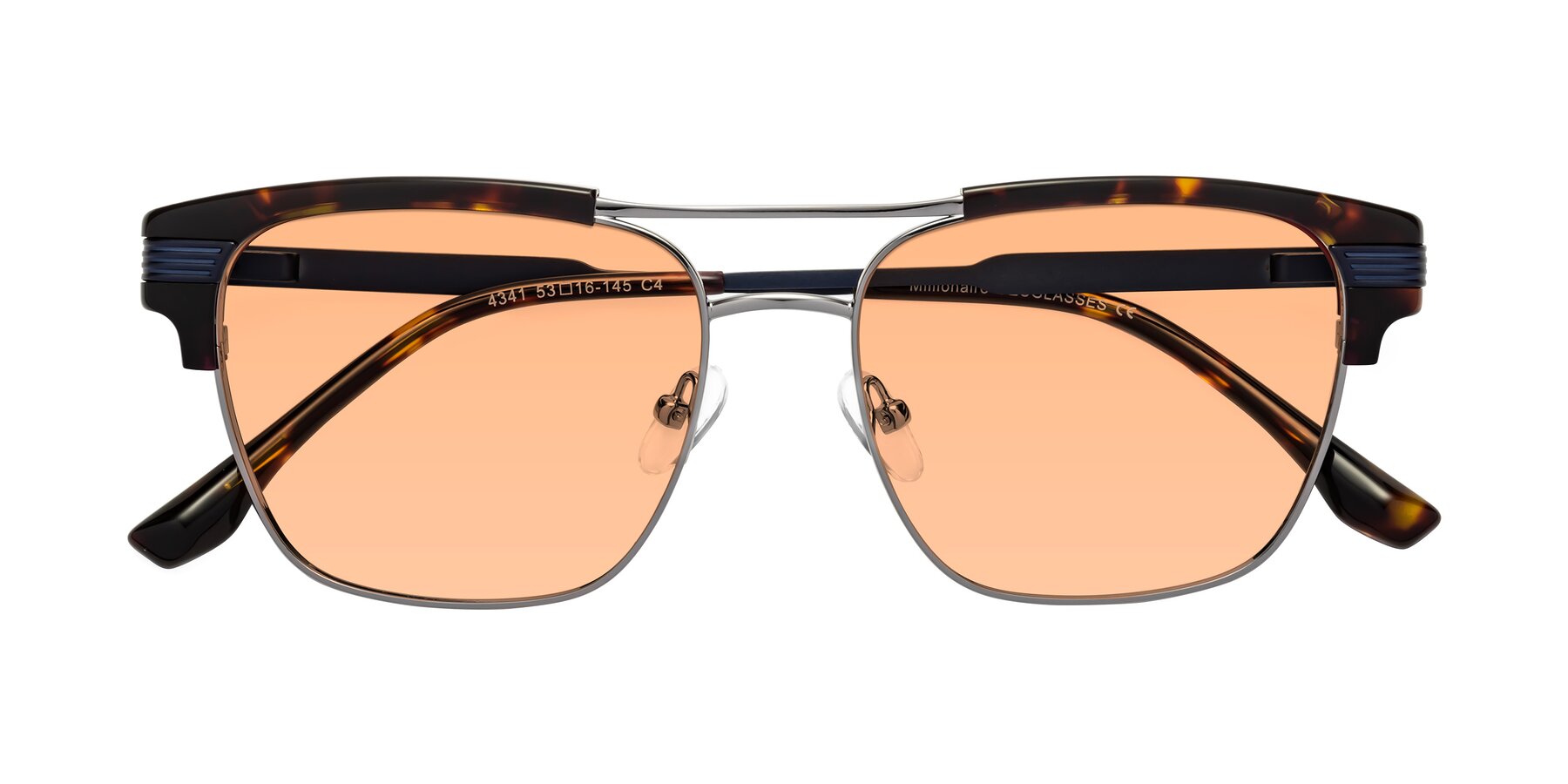 Folded Front of Millionaire in Tortoise-Gunmetal with Light Orange Tinted Lenses