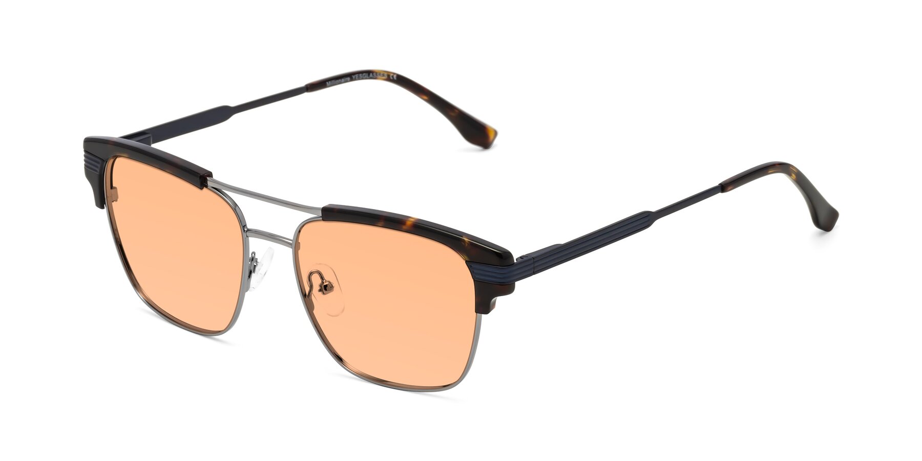 Angle of Millionaire in Tortoise-Gunmetal with Light Orange Tinted Lenses