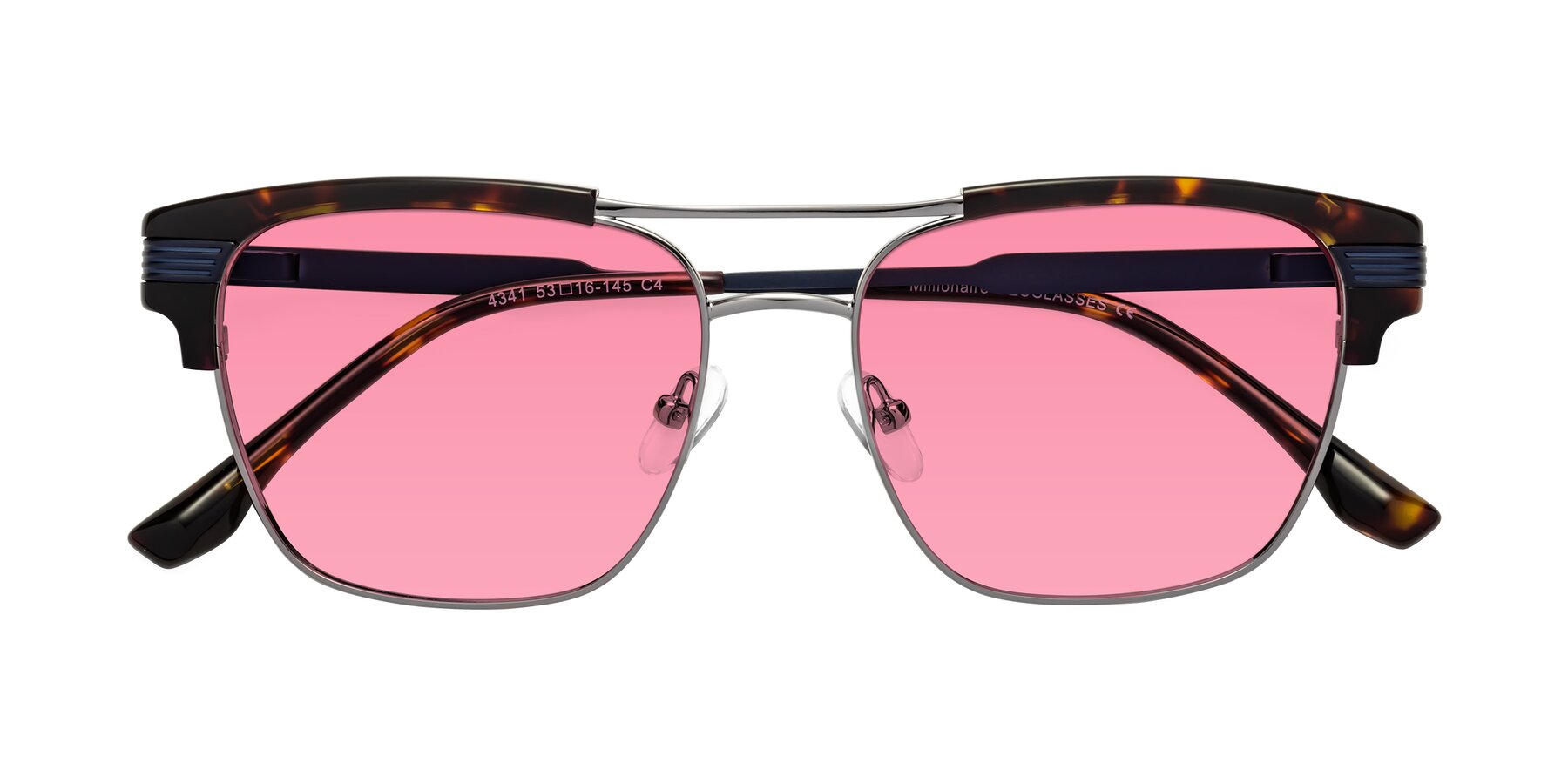 Folded Front of Millionaire in Tortoise-Gunmetal with Pink Tinted Lenses