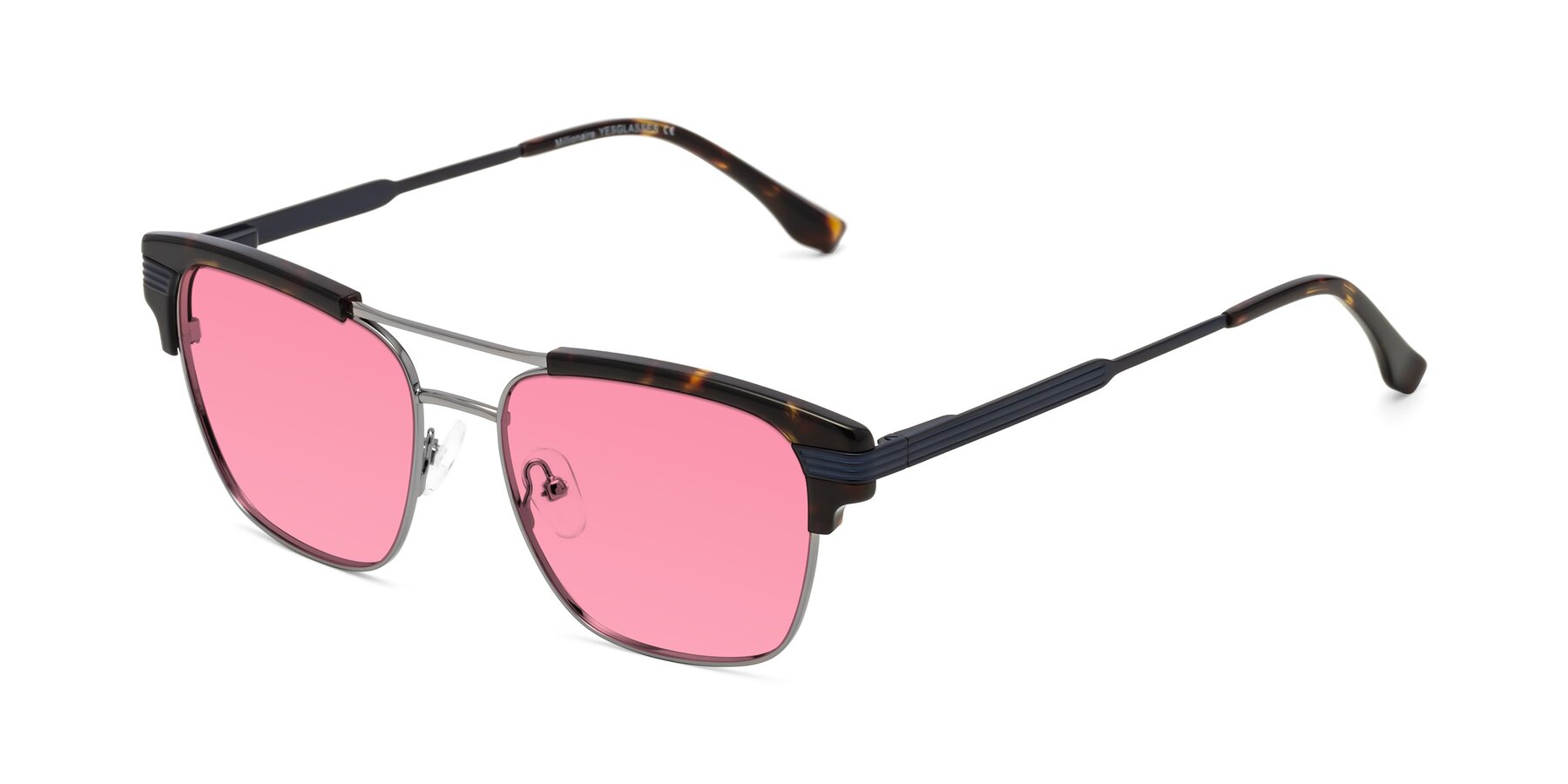 Angle of Millionaire in Tortoise-Gunmetal with Pink Tinted Lenses