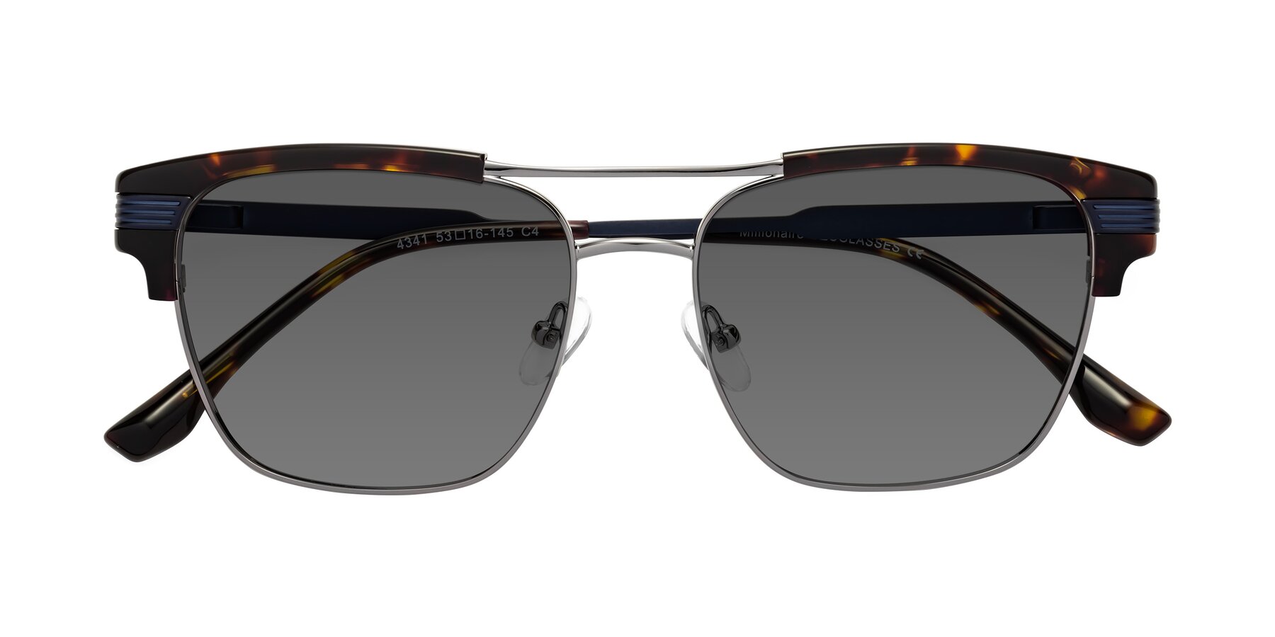 Folded Front of Millionaire in Tortoise-Gunmetal with Medium Gray Tinted Lenses