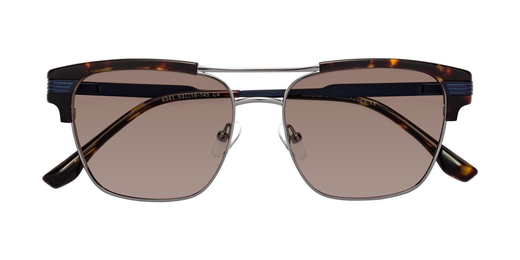 Folded Front of Millionaire in Tortoise-Gunmetal with Medium Brown Tinted Lenses