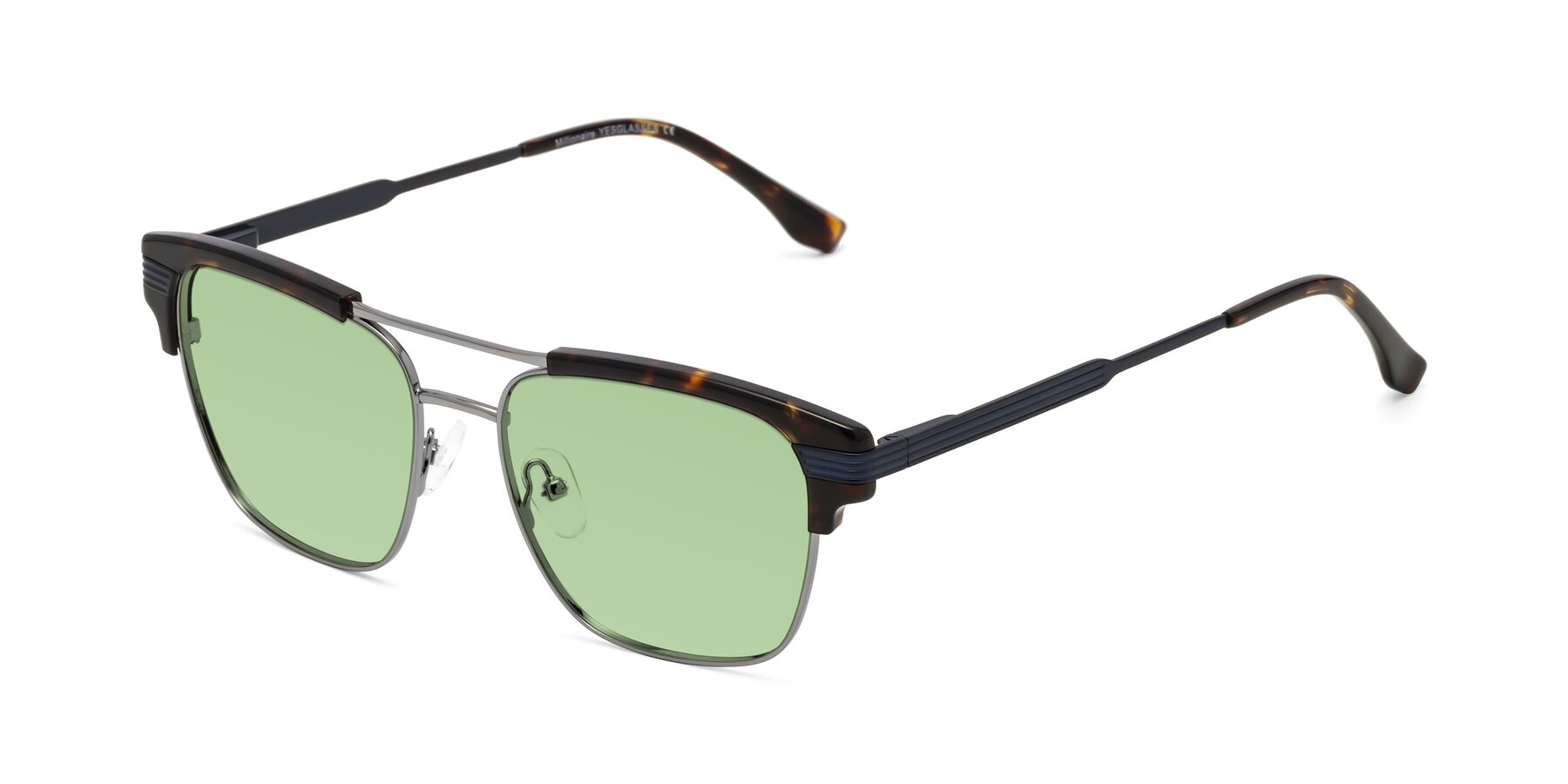 Angle of Millionaire in Tortoise-Gunmetal with Medium Green Tinted Lenses