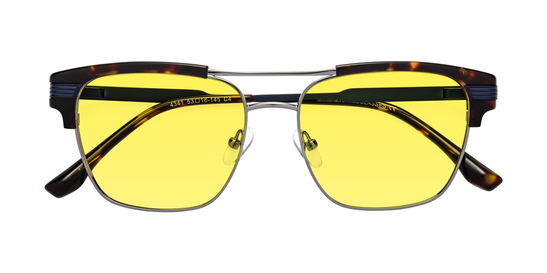 Folded Front of Millionaire in Tortoise-Gunmetal with Medium Yellow Tinted Lenses