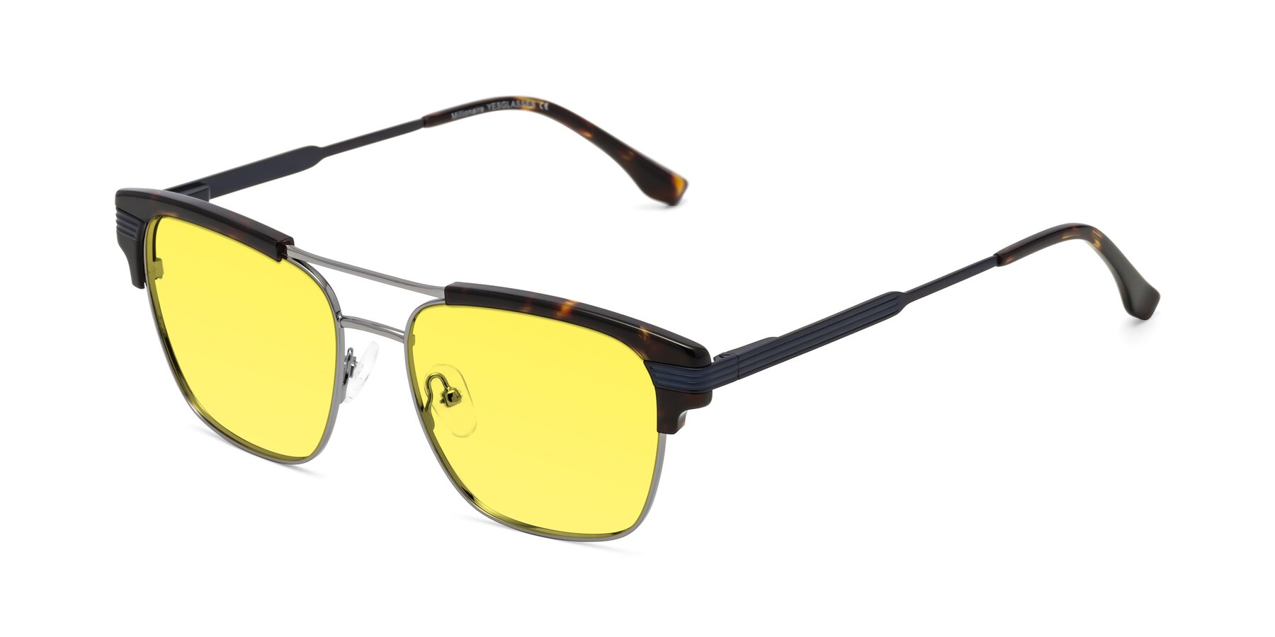 Angle of Millionaire in Tortoise-Gunmetal with Medium Yellow Tinted Lenses