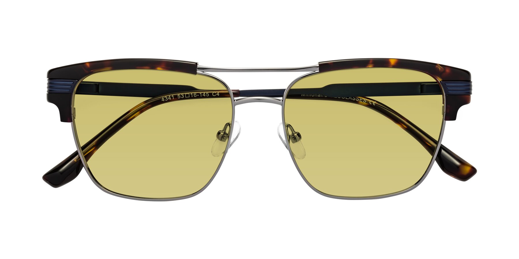 Folded Front of Millionaire in Tortoise-Gunmetal with Medium Champagne Tinted Lenses