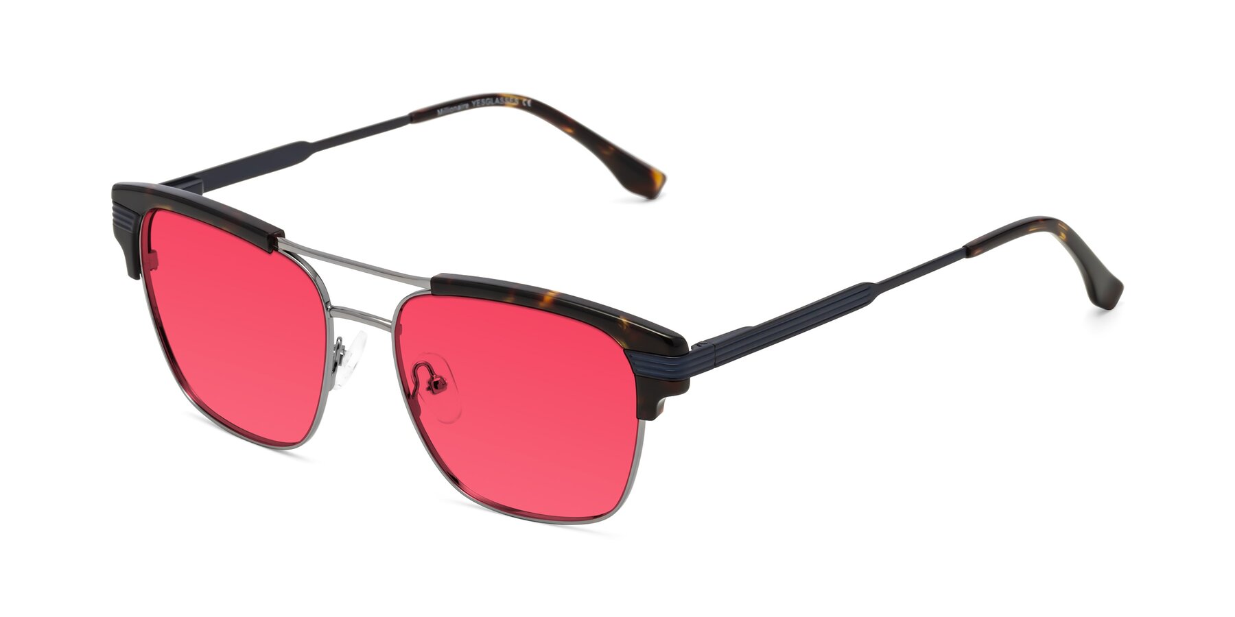 Angle of Millionaire in Tortoise-Gunmetal with Red Tinted Lenses