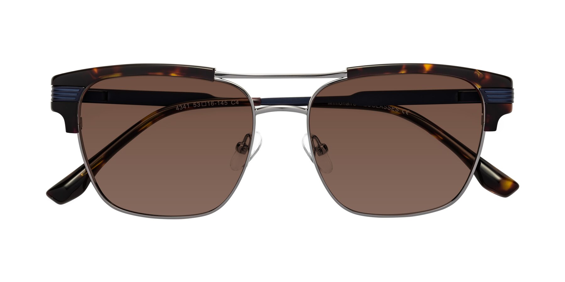 Folded Front of Millionaire in Tortoise-Gunmetal with Brown Tinted Lenses