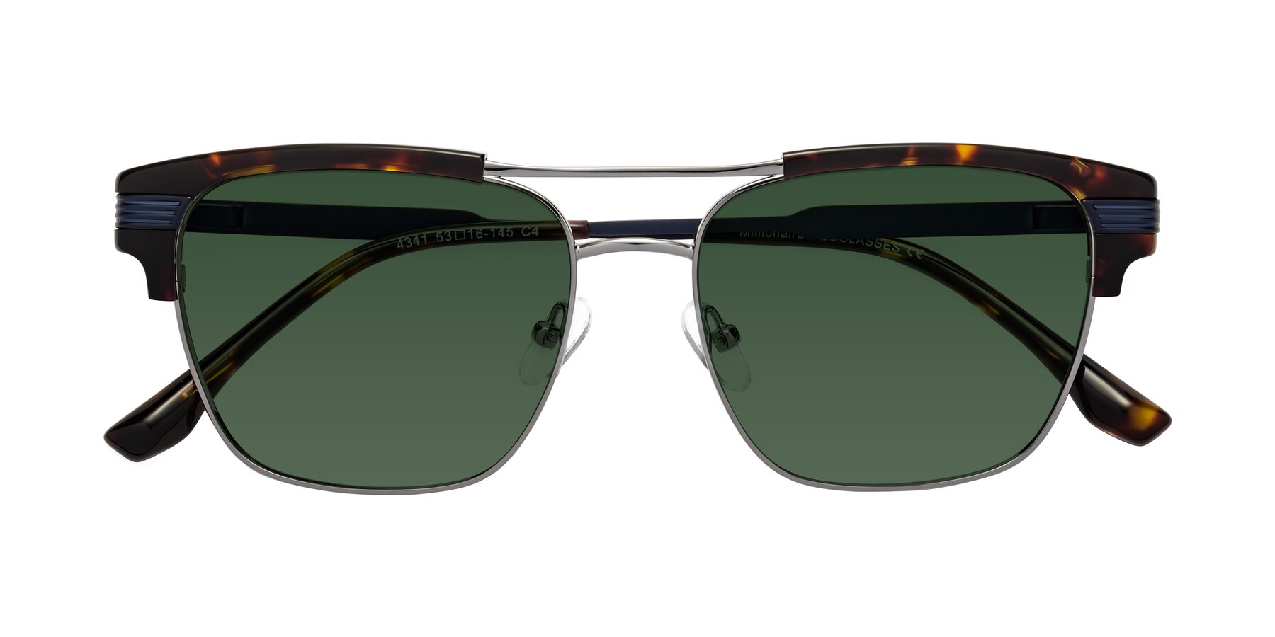 Folded Front of Millionaire in Tortoise-Gunmetal with Green Tinted Lenses