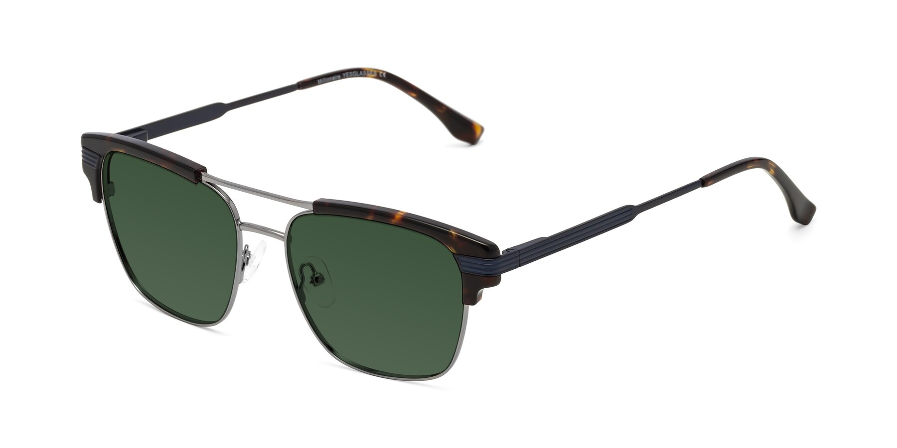 Angle of Millionaire in Tortoise-Gunmetal with Green Tinted Lenses