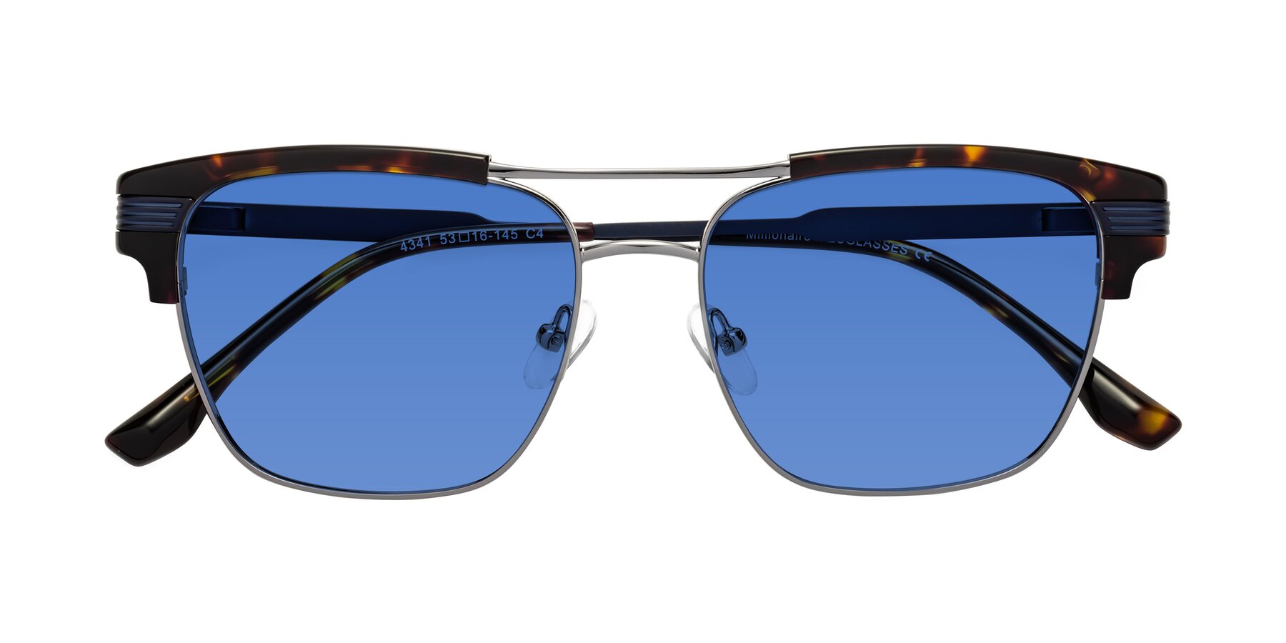 Folded Front of Millionaire in Tortoise-Gunmetal with Blue Tinted Lenses