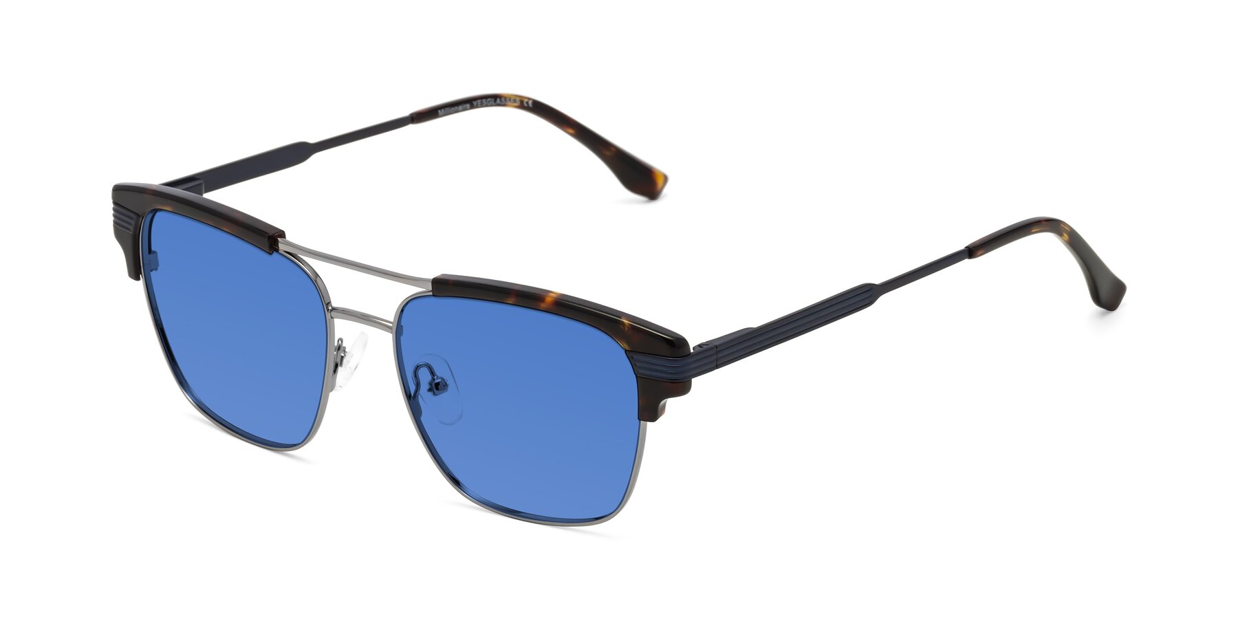 Angle of Millionaire in Tortoise-Gunmetal with Blue Tinted Lenses