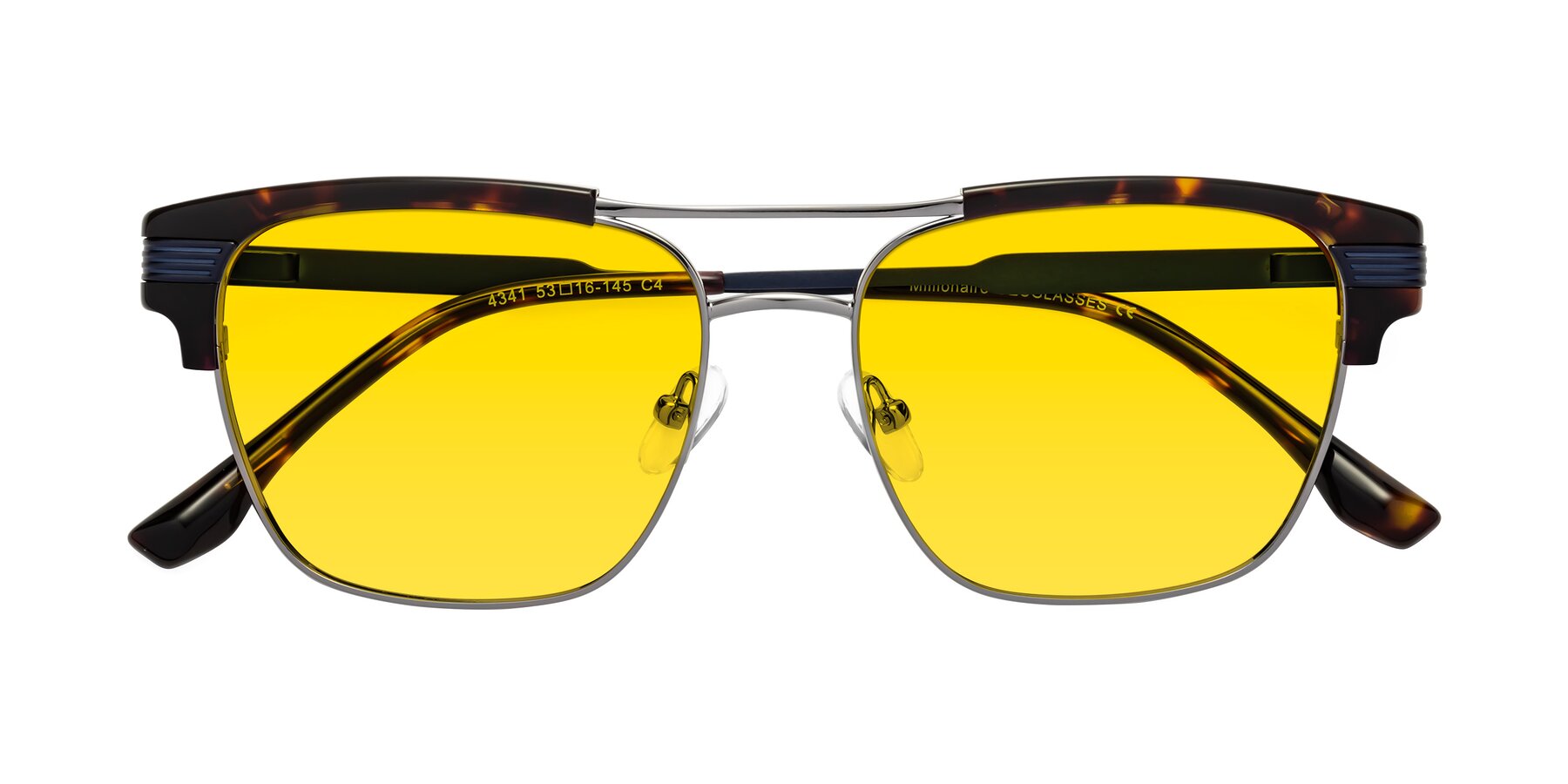 Folded Front of Millionaire in Tortoise-Gunmetal with Yellow Tinted Lenses