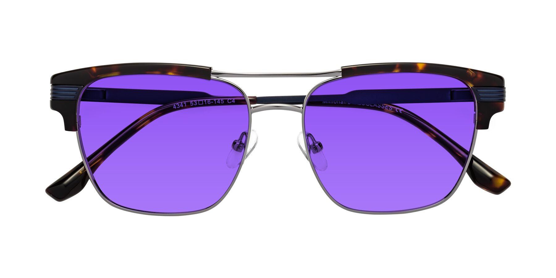 Folded Front of Millionaire in Tortoise-Gunmetal with Purple Tinted Lenses