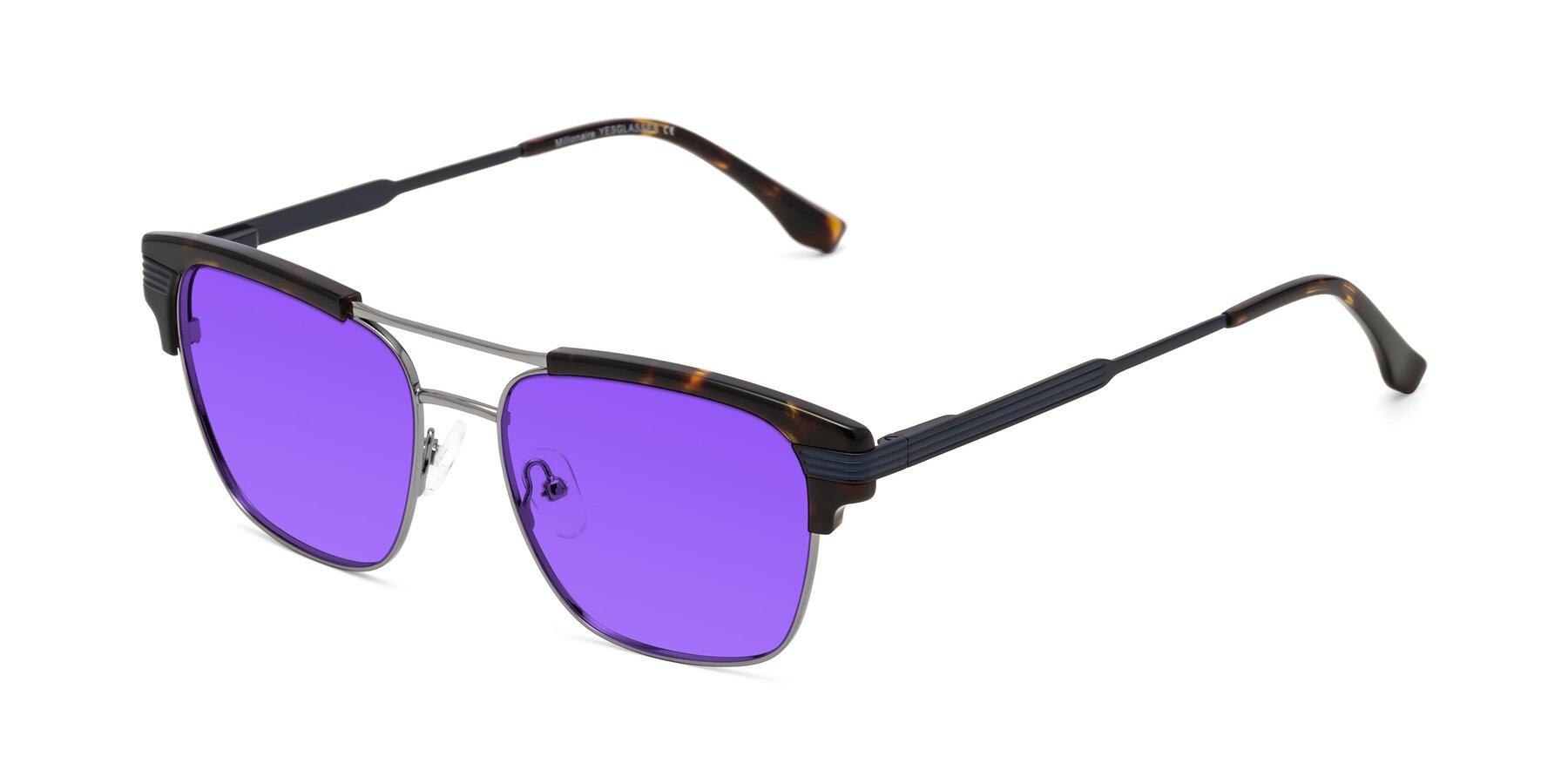 Angle of Millionaire in Tortoise-Gunmetal with Purple Tinted Lenses