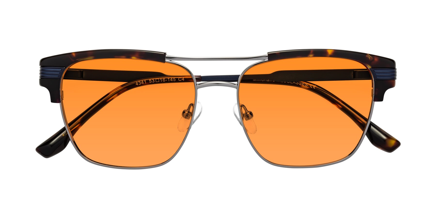 Folded Front of Millionaire in Tortoise-Gunmetal with Orange Tinted Lenses