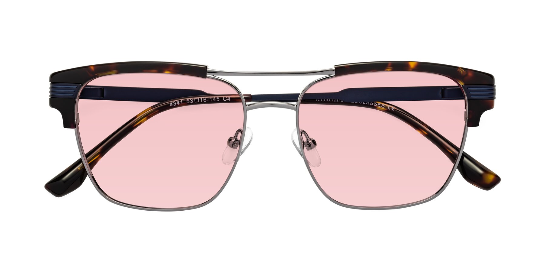 Folded Front of Millionaire in Tortoise-Gunmetal with Light Garnet Tinted Lenses