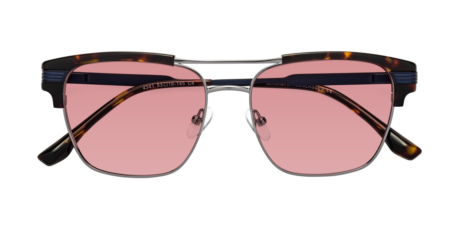 Folded Front of Millionaire in Tortoise-Gunmetal with Medium Garnet Tinted Lenses