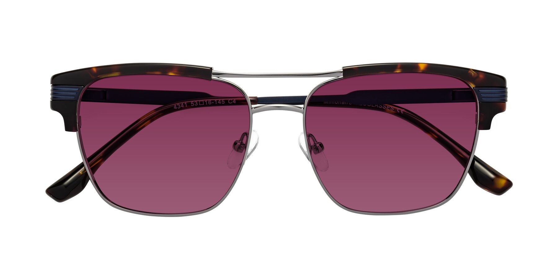 Folded Front of Millionaire in Tortoise-Gunmetal with Wine Tinted Lenses