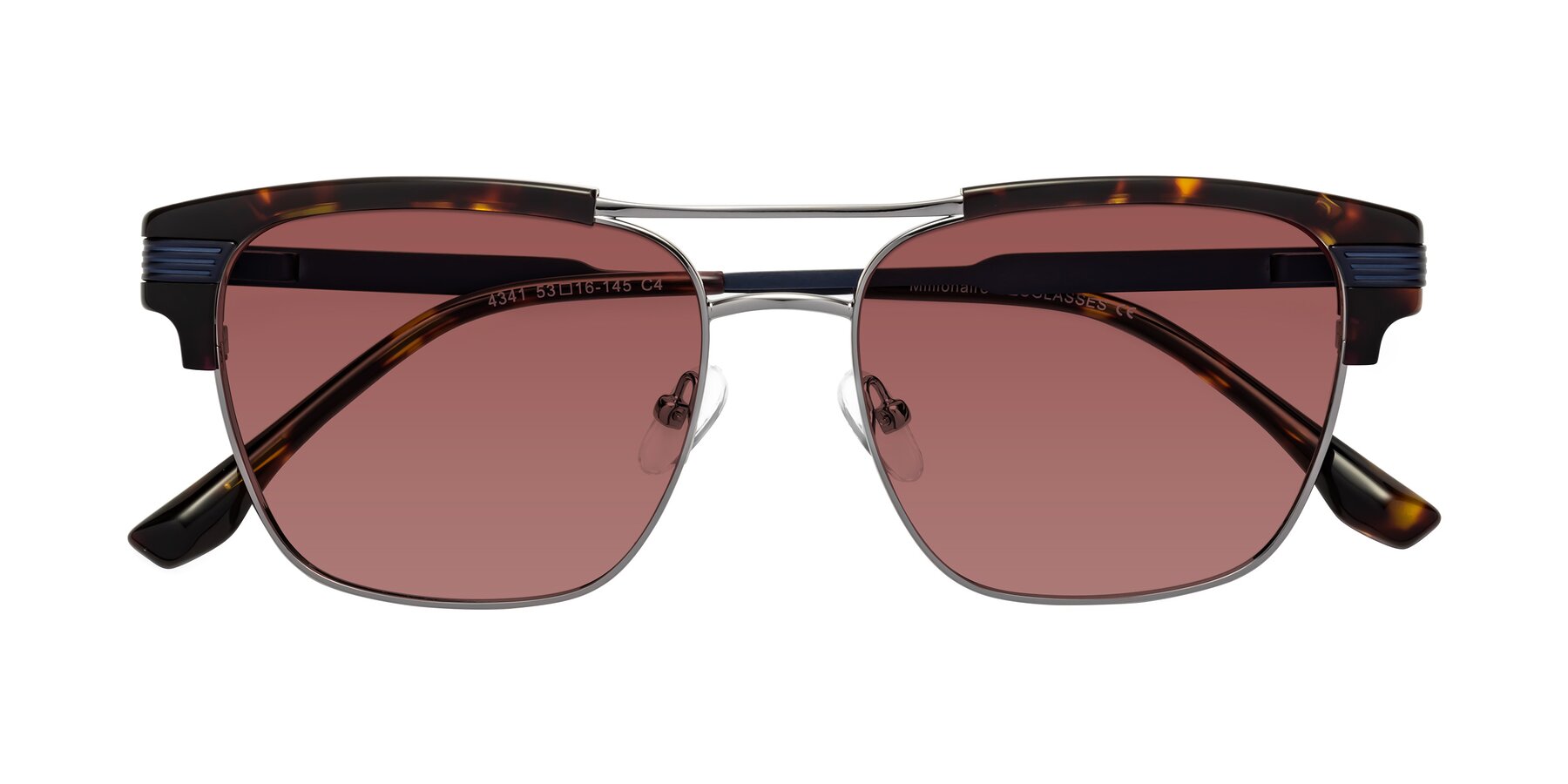 Folded Front of Millionaire in Tortoise-Gunmetal with Garnet Tinted Lenses