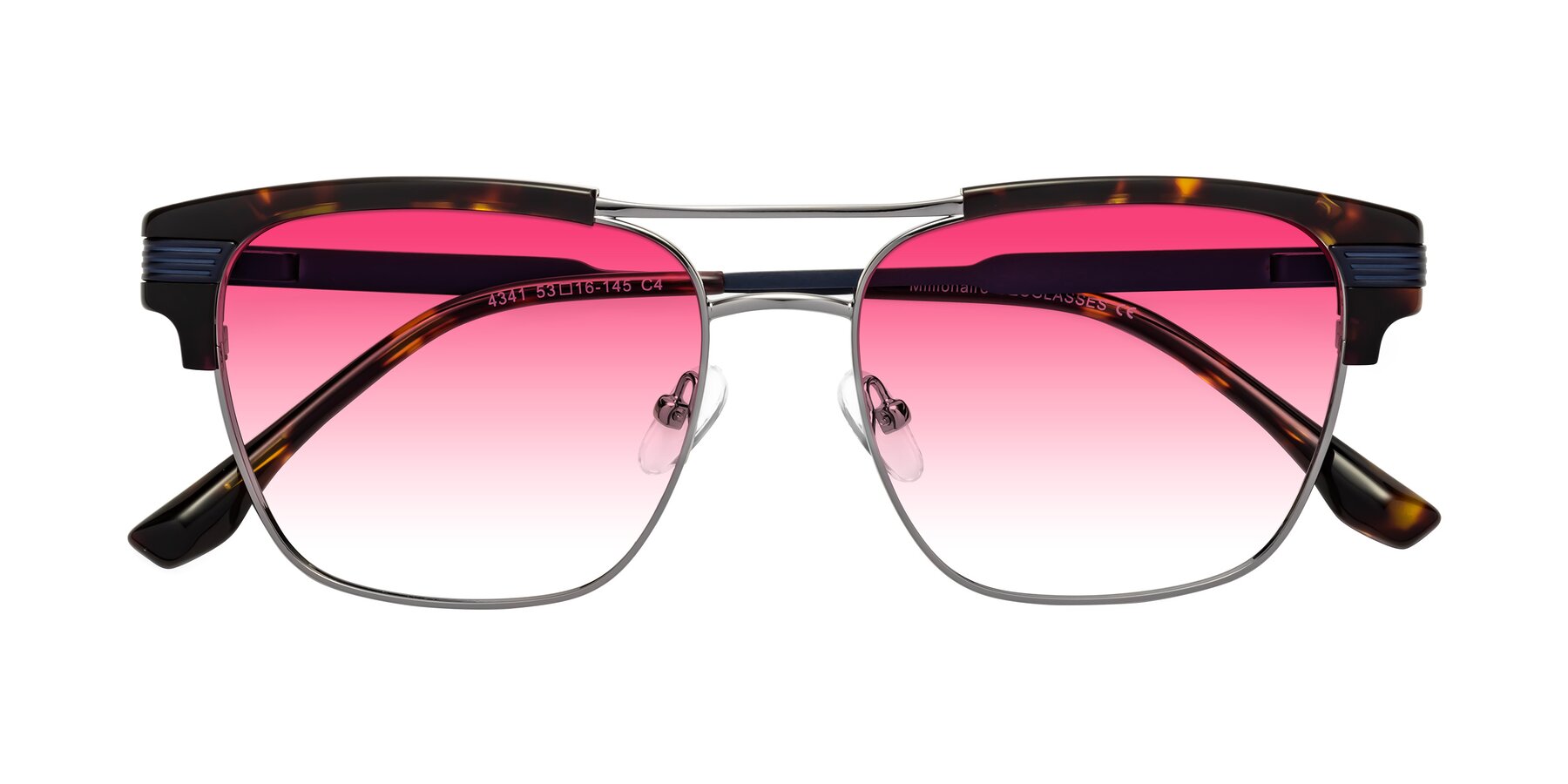 Folded Front of Millionaire in Tortoise-Gunmetal with Pink Gradient Lenses