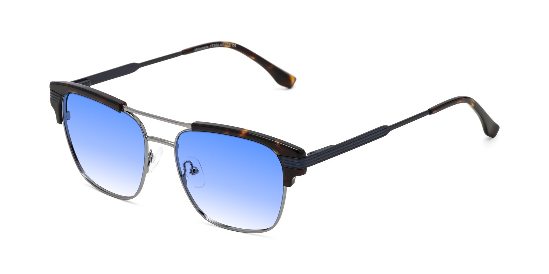 Angle of Millionaire in Tortoise-Gunmetal with Blue Gradient Lenses