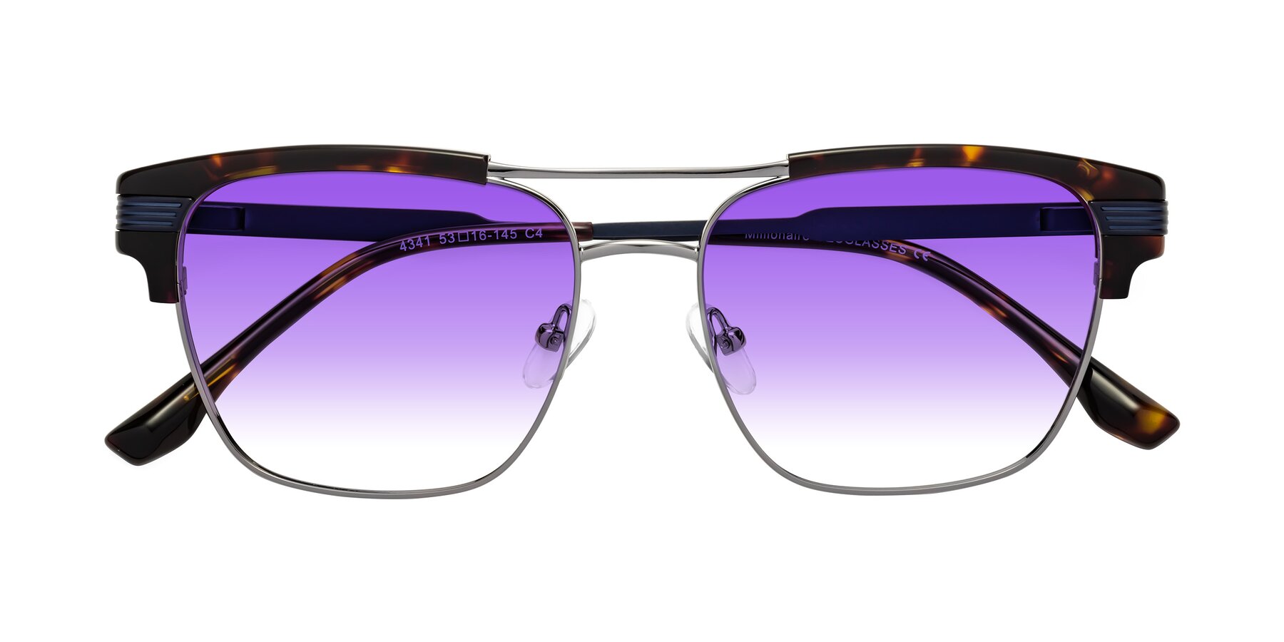 Folded Front of Millionaire in Tortoise-Gunmetal with Purple Gradient Lenses