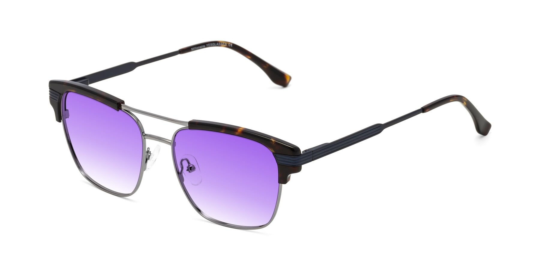 Angle of Millionaire in Tortoise-Gunmetal with Purple Gradient Lenses