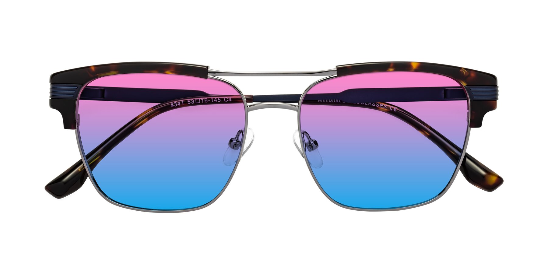 Folded Front of Millionaire in Tortoise-Gunmetal with Pink / Blue Gradient Lenses