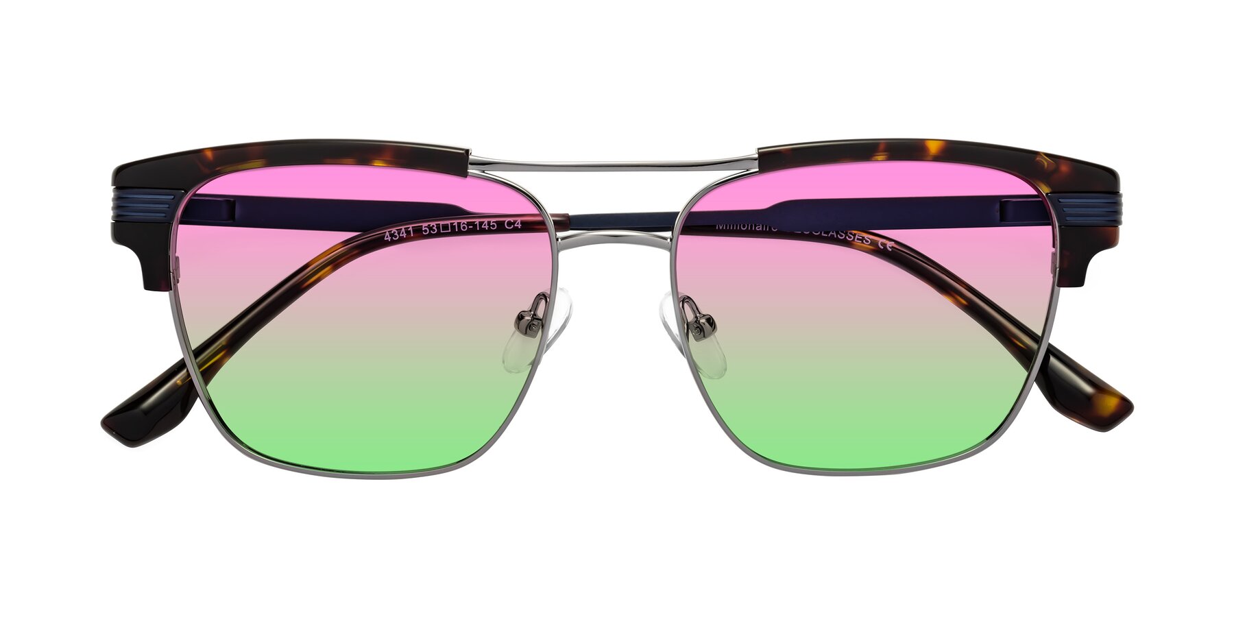 Folded Front of Millionaire in Tortoise-Gunmetal with Pink / Green Gradient Lenses