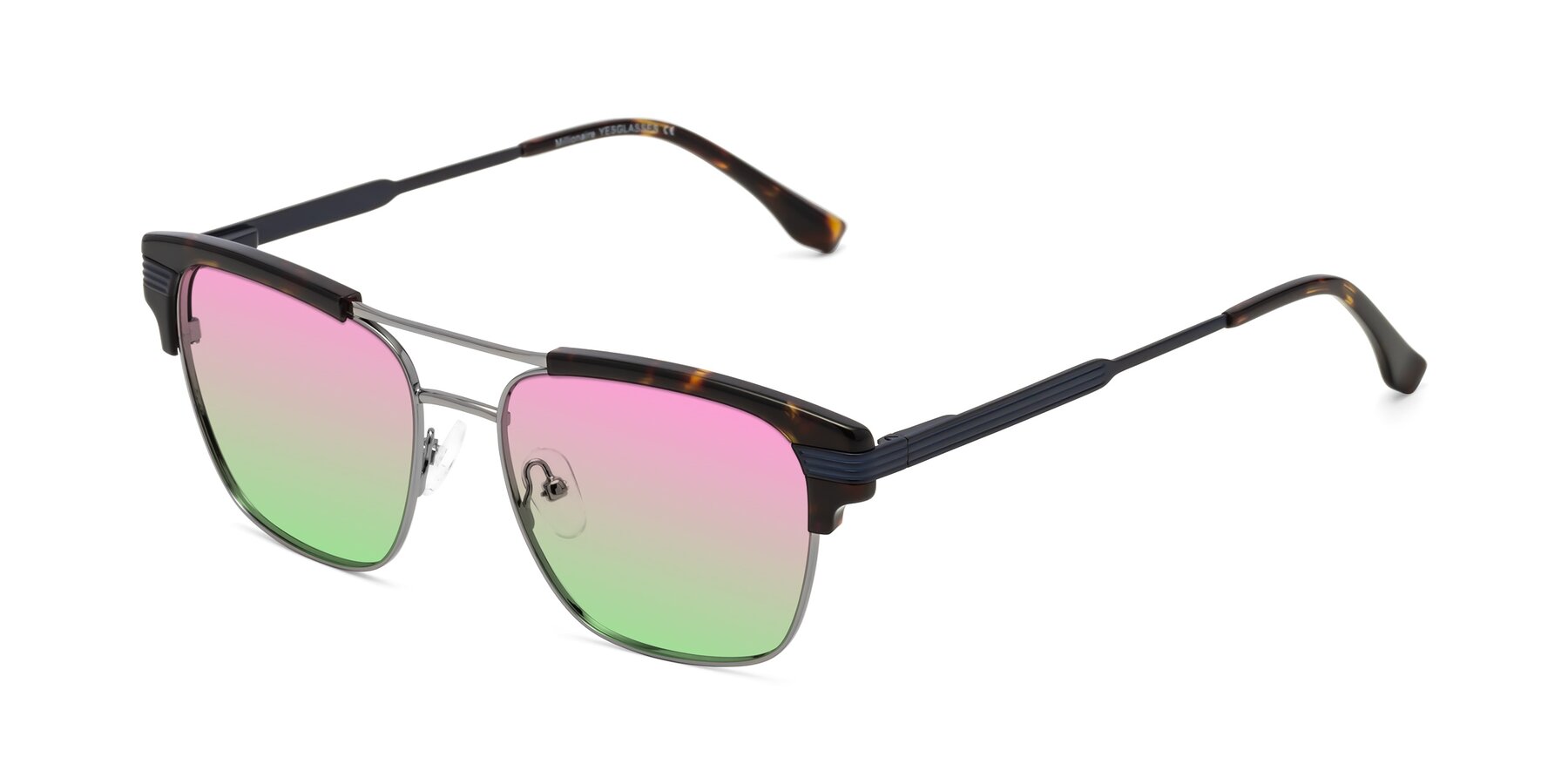 Angle of Millionaire in Tortoise-Gunmetal with Pink / Green Gradient Lenses