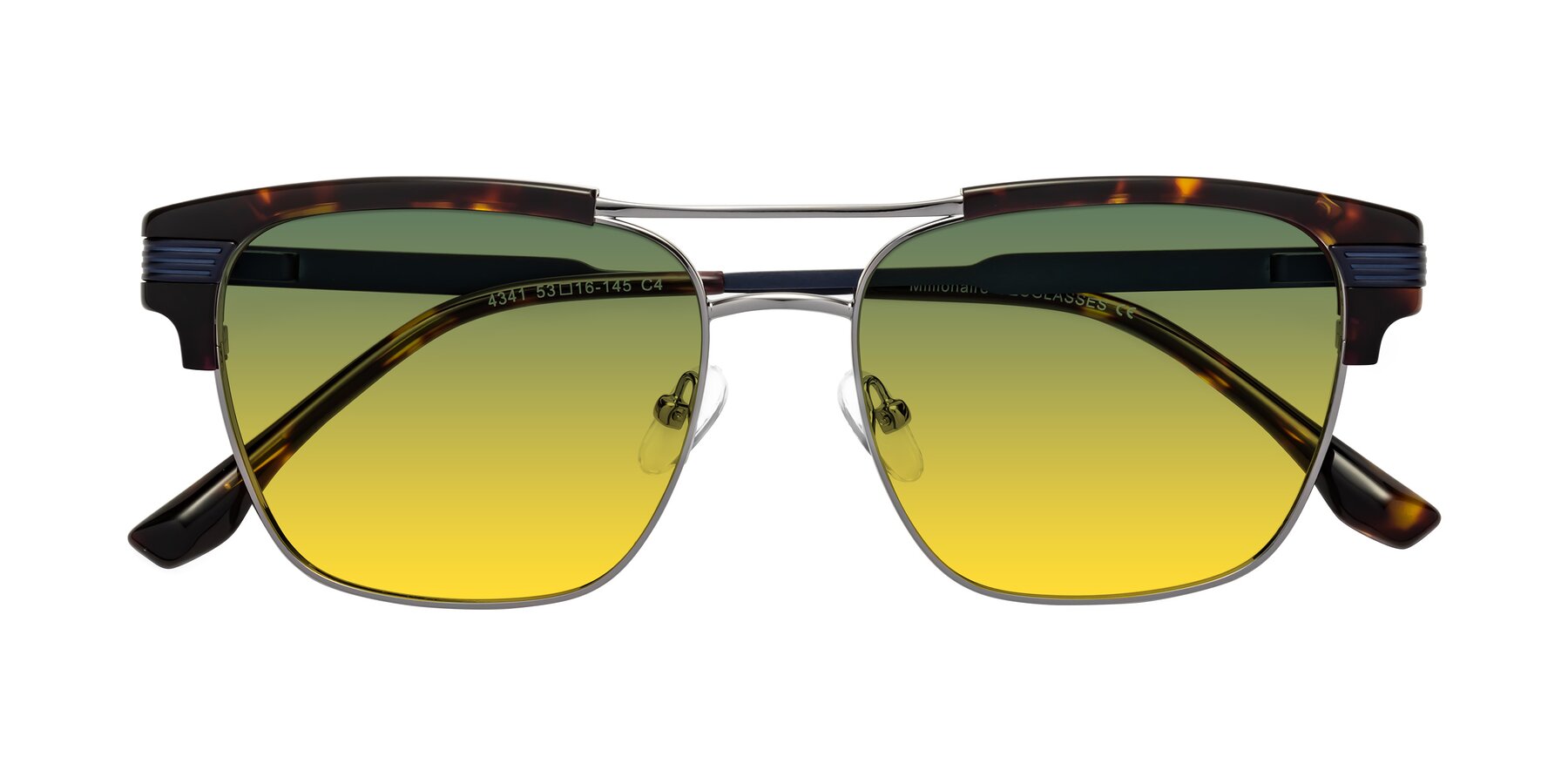 Folded Front of Millionaire in Tortoise-Gunmetal with Green / Yellow Gradient Lenses