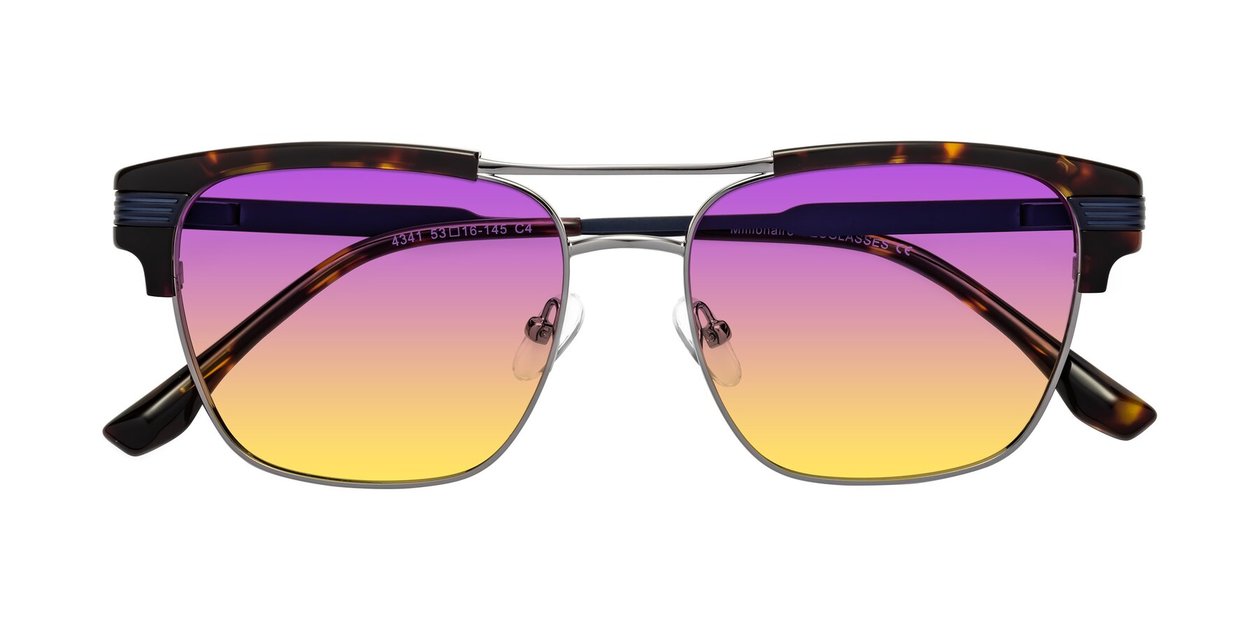 Folded Front of Millionaire in Tortoise-Gunmetal with Purple / Yellow Gradient Lenses