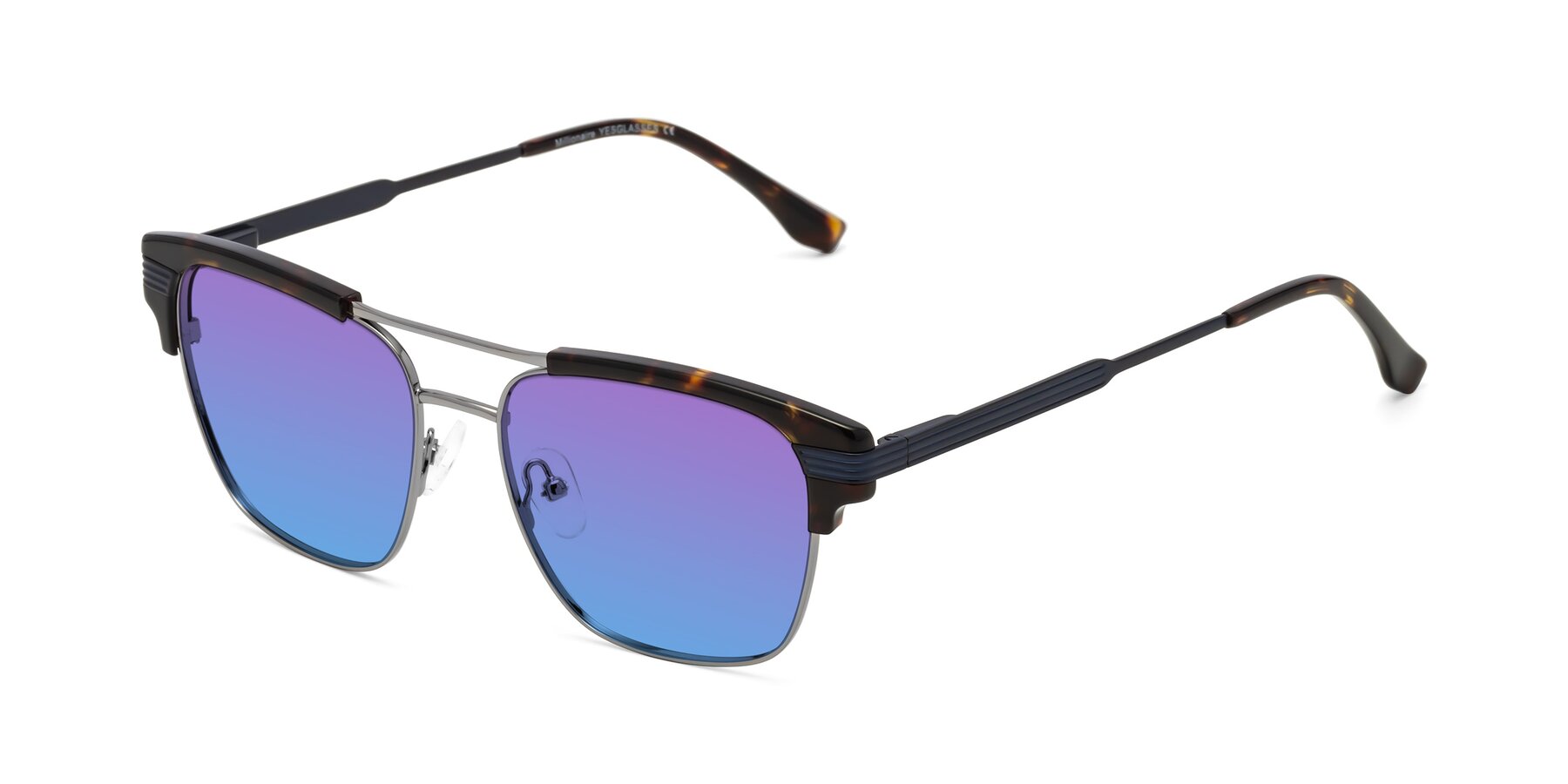 Angle of Millionaire in Tortoise-Gunmetal with Purple / Blue Gradient Lenses