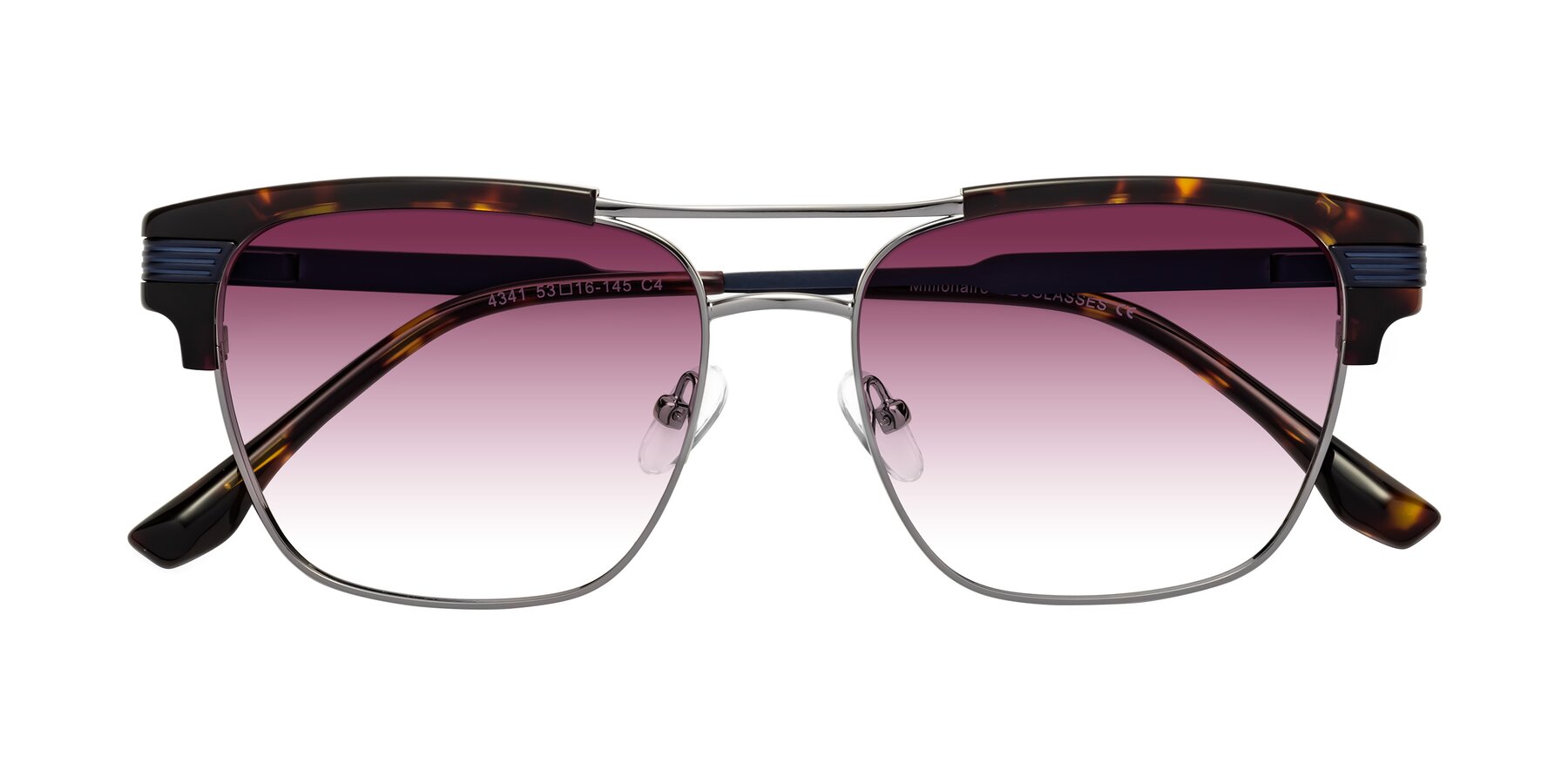 Folded Front of Millionaire in Tortoise-Gunmetal with Wine Gradient Lenses