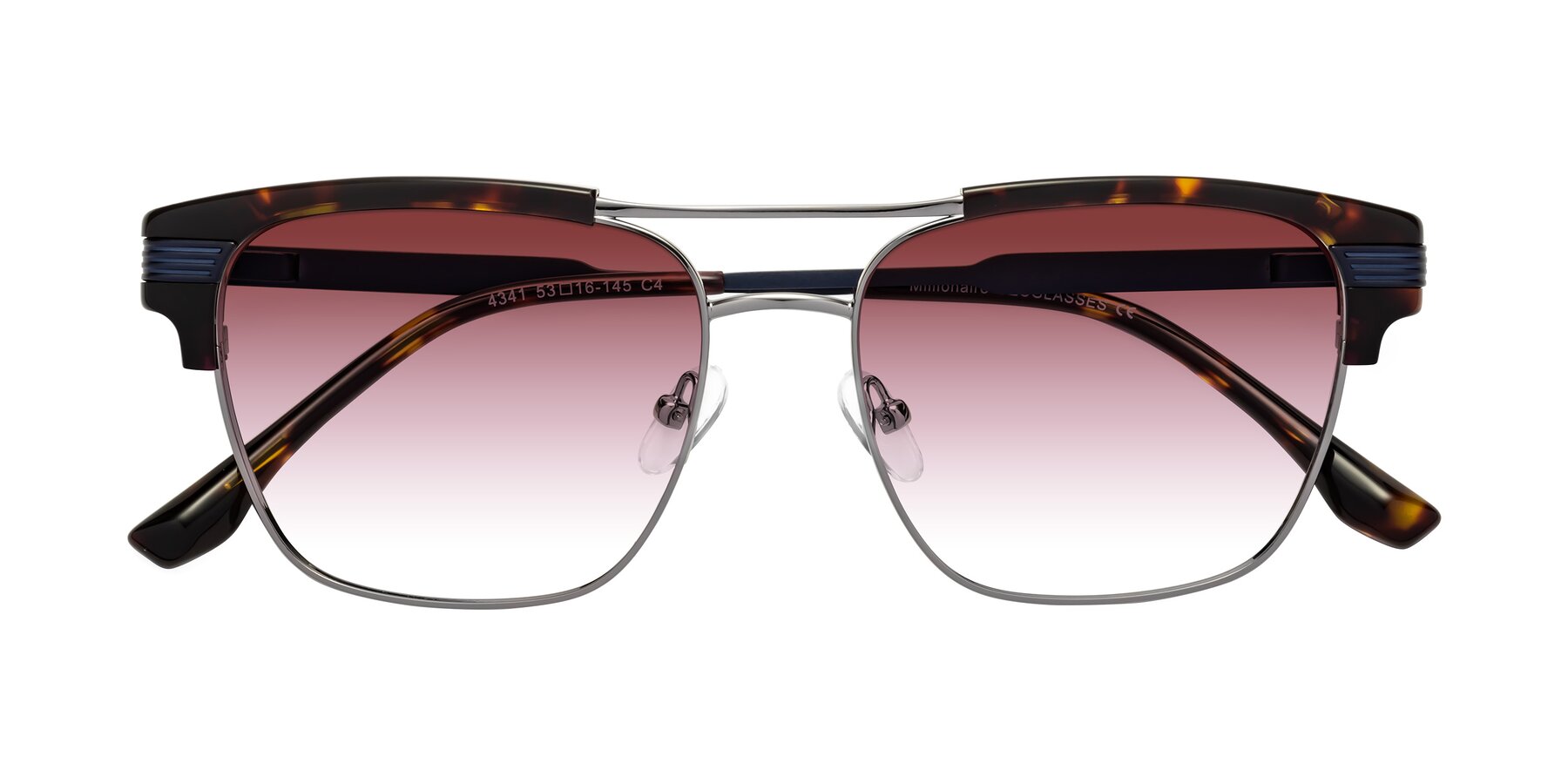 Folded Front of Millionaire in Tortoise-Gunmetal with Garnet Gradient Lenses