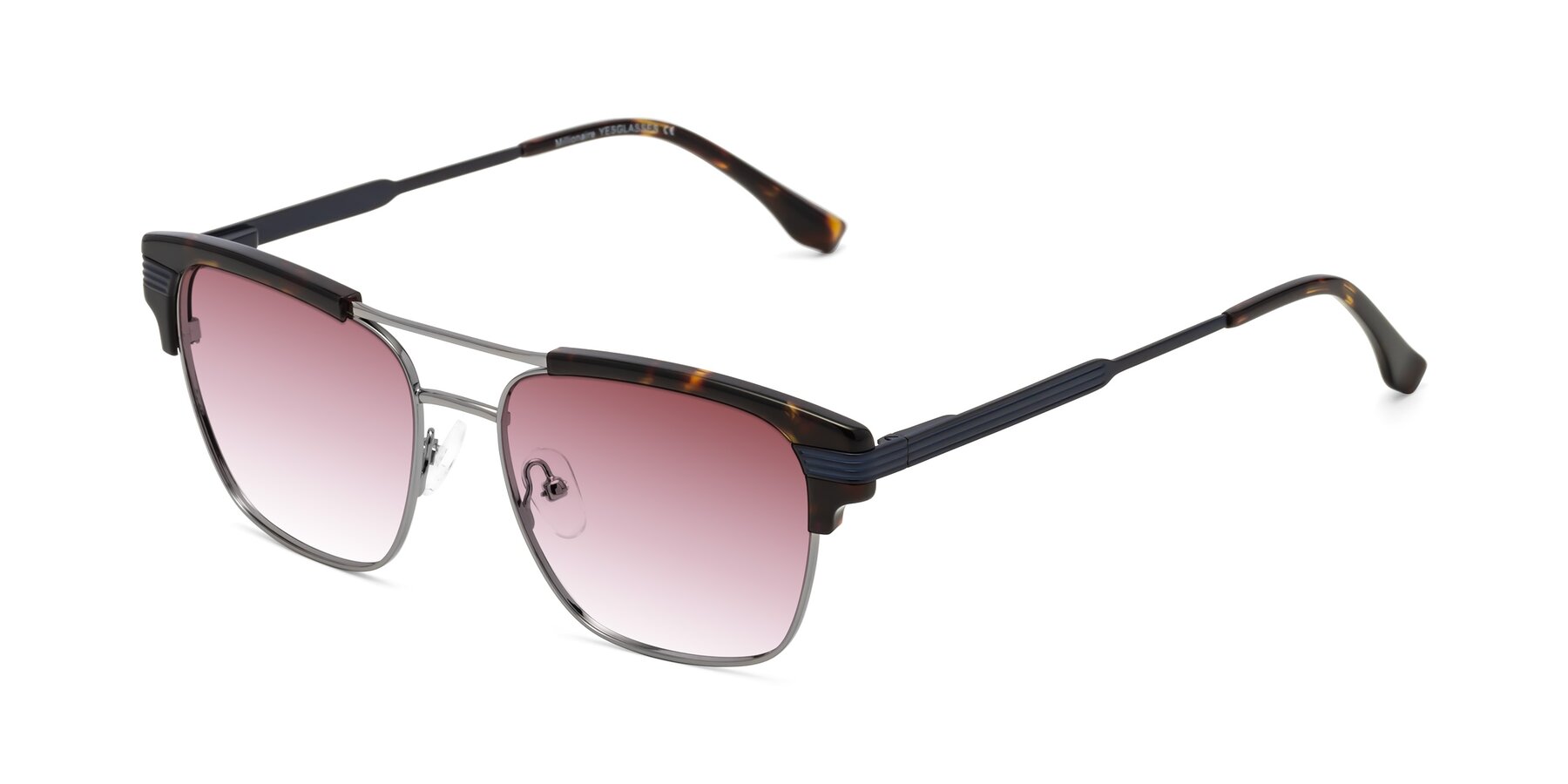 Angle of Millionaire in Tortoise-Gunmetal with Garnet Gradient Lenses