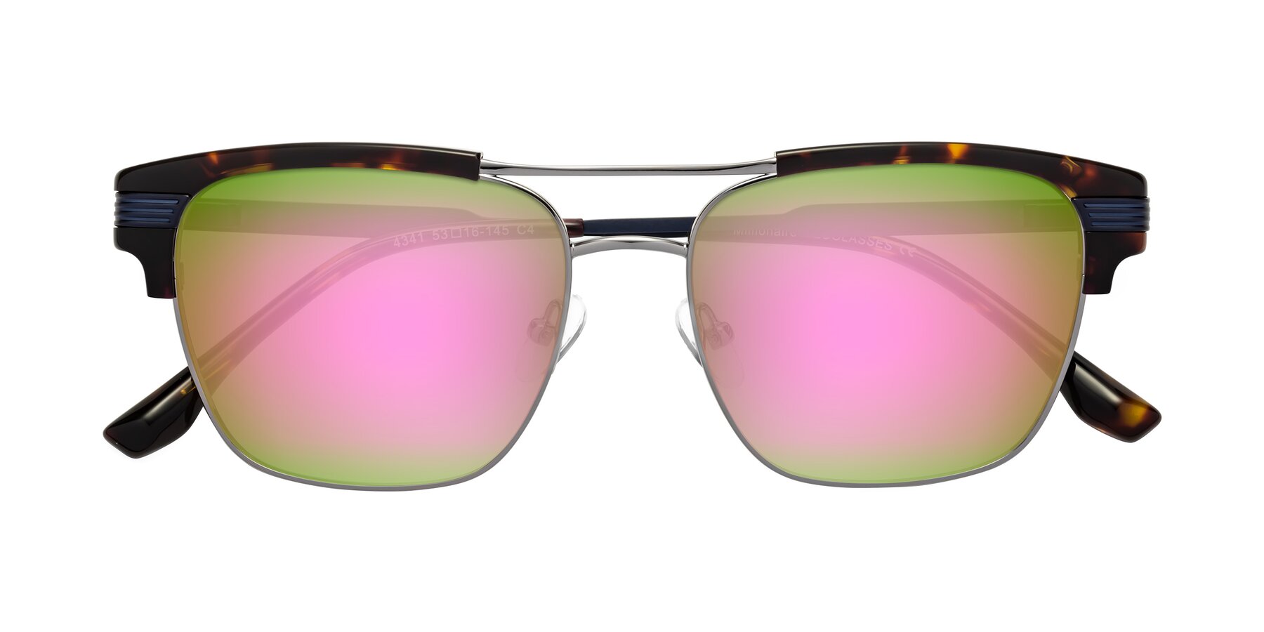 Folded Front of Millionaire in Tortoise-Gunmetal with Pink Mirrored Lenses