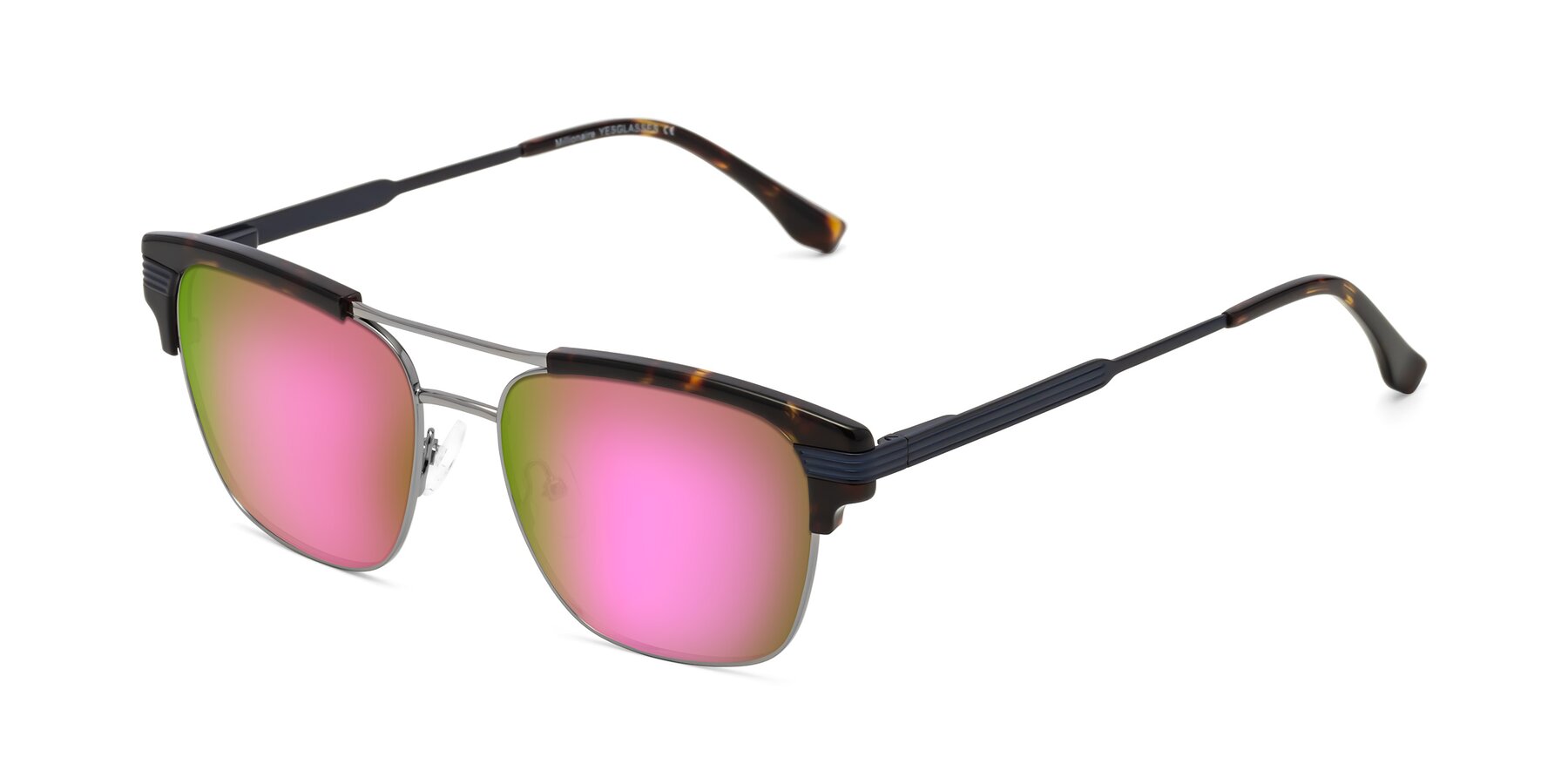 Angle of Millionaire in Tortoise-Gunmetal with Pink Mirrored Lenses