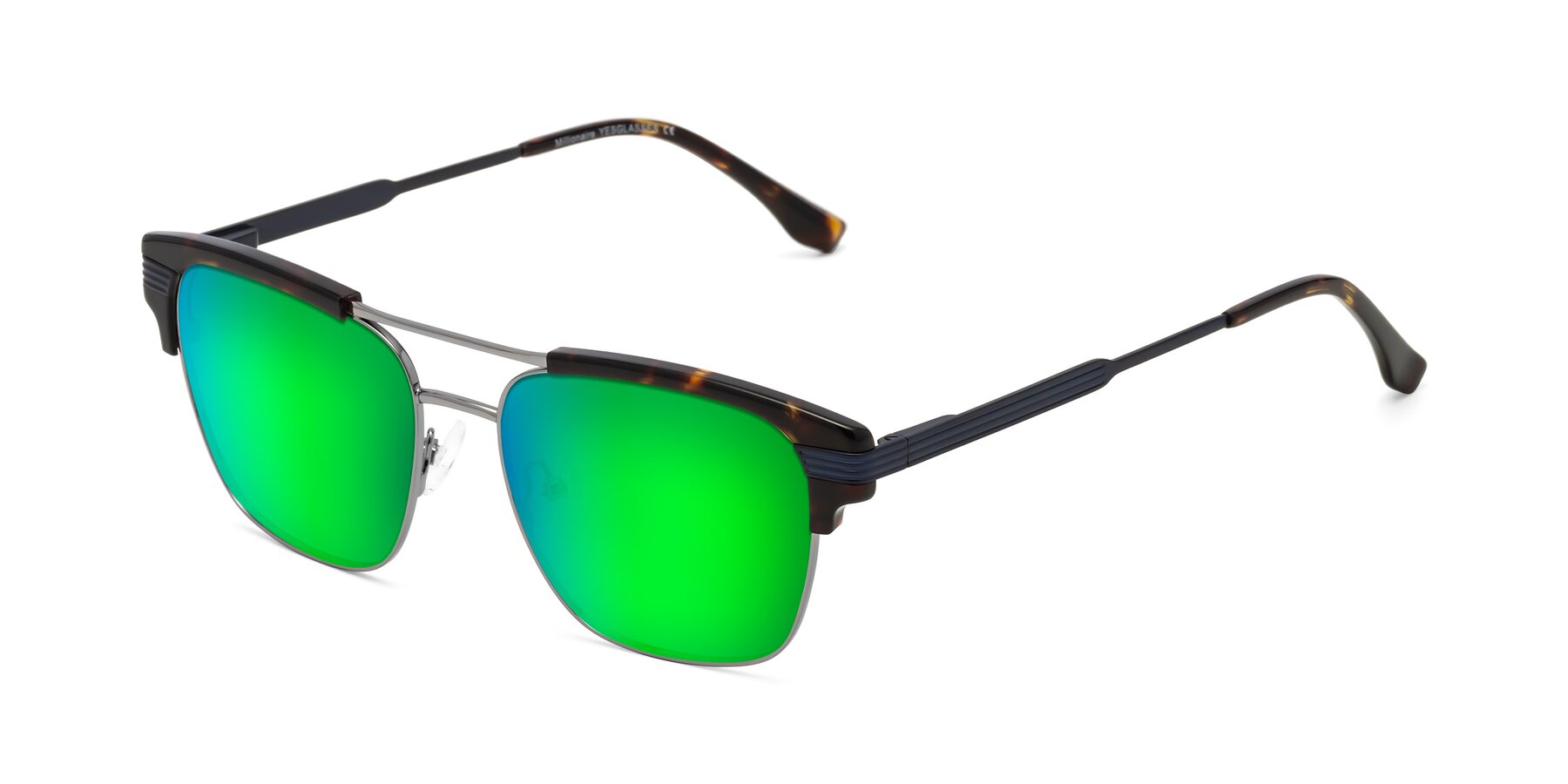 Angle of Millionaire in Tortoise-Gunmetal with Green Mirrored Lenses