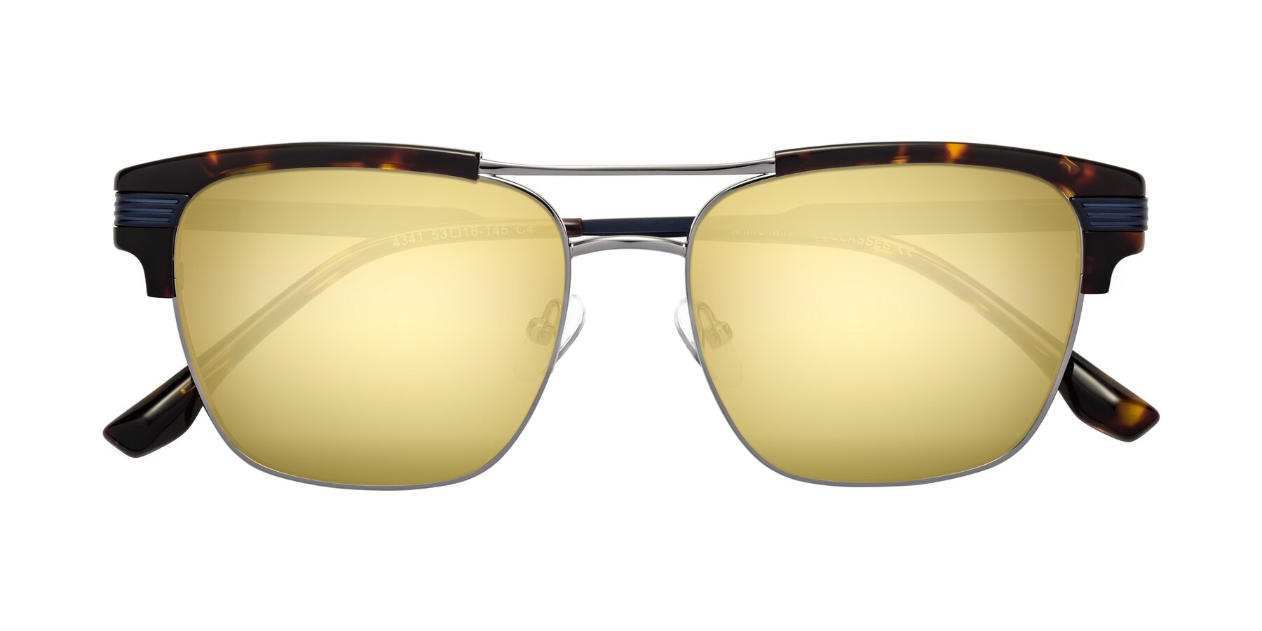 Folded Front of Millionaire in Tortoise-Gunmetal with Gold Mirrored Lenses