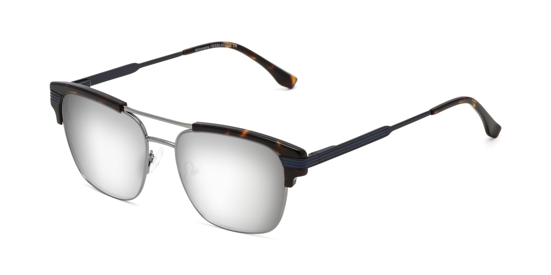 Angle of Millionaire in Tortoise-Gunmetal with Silver Mirrored Lenses