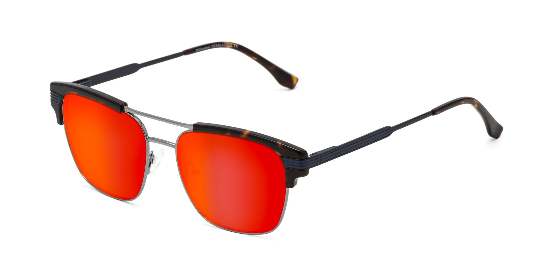 Angle of Millionaire in Tortoise-Gunmetal with Red Gold Mirrored Lenses