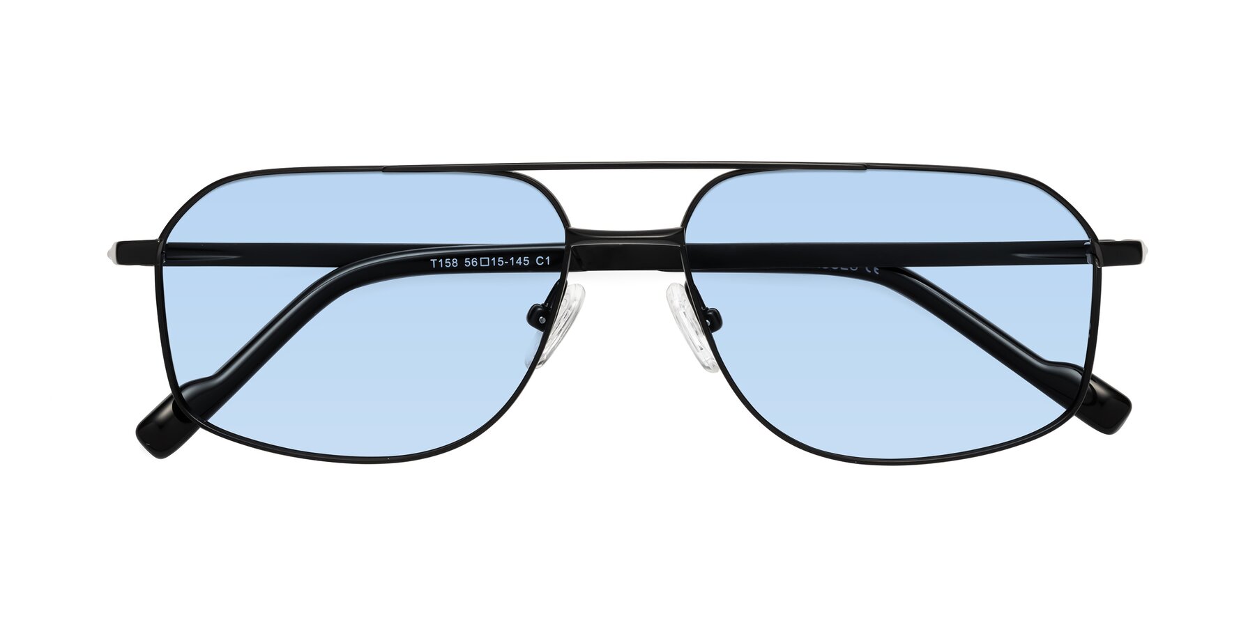 Folded Front of Perine in Black with Light Blue Tinted Lenses